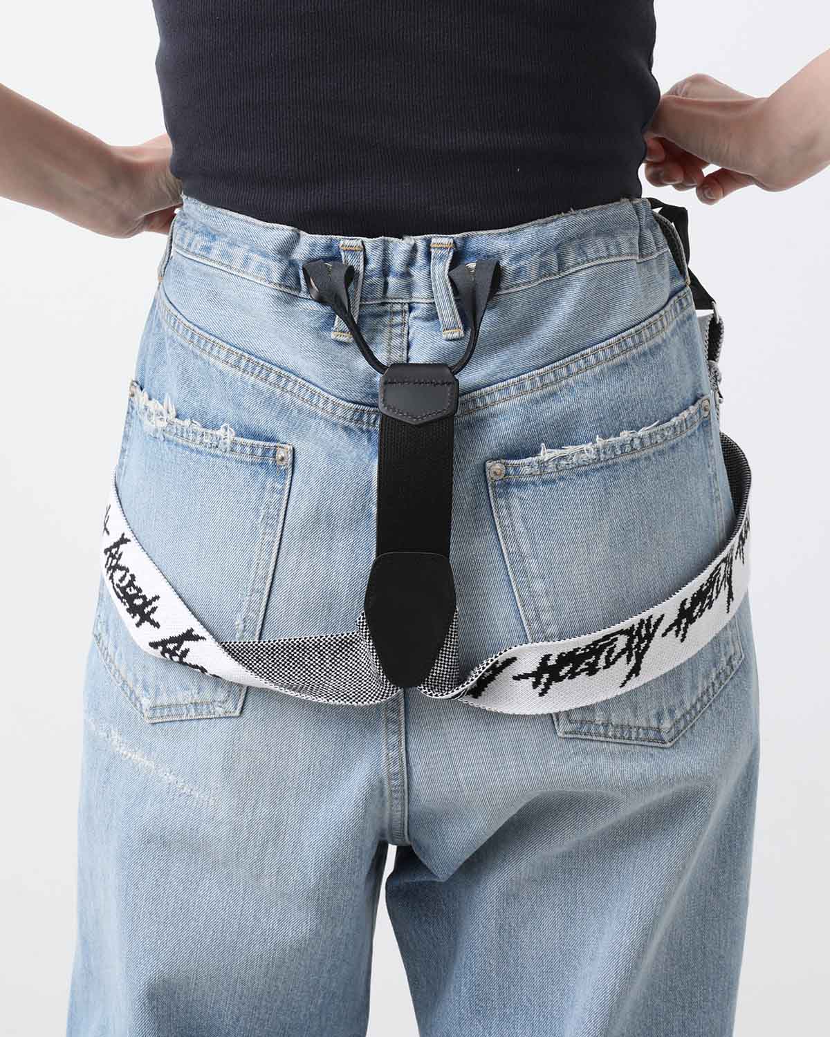 DAMAGE DENIM SUSPENDER PANTS（LIGHT INDIGO）