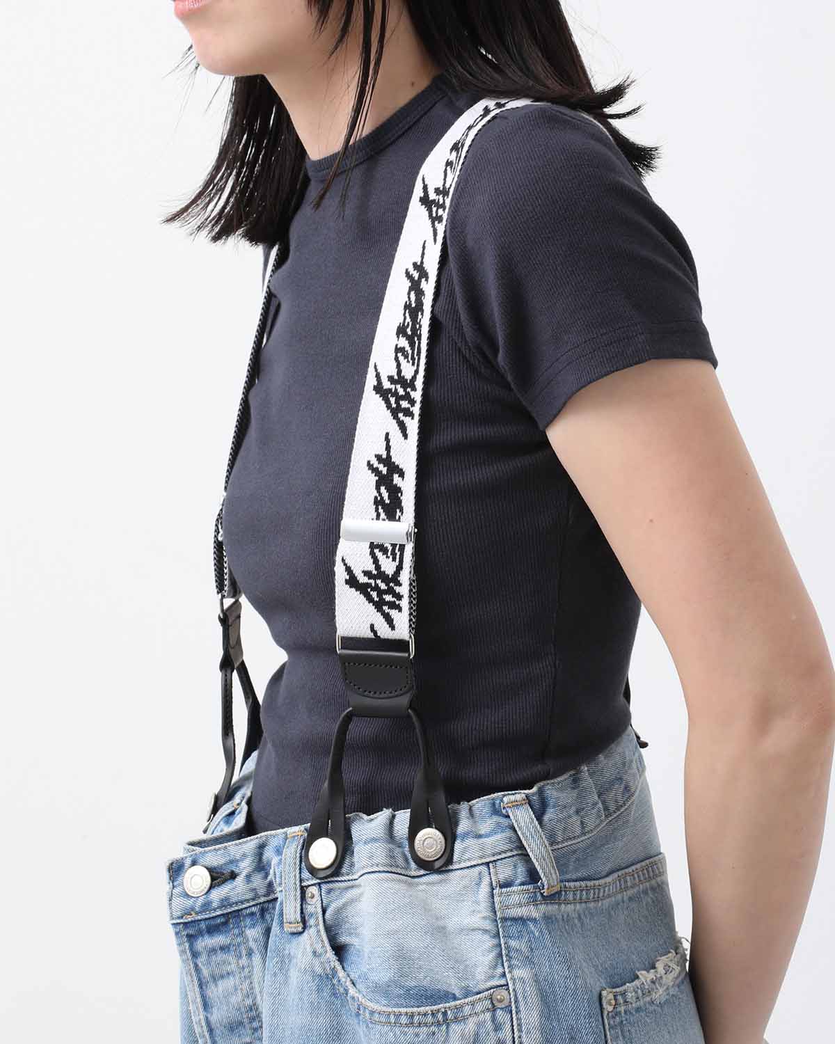 DAMAGE DENIM SUSPENDER PANTS（LIGHT INDIGO）