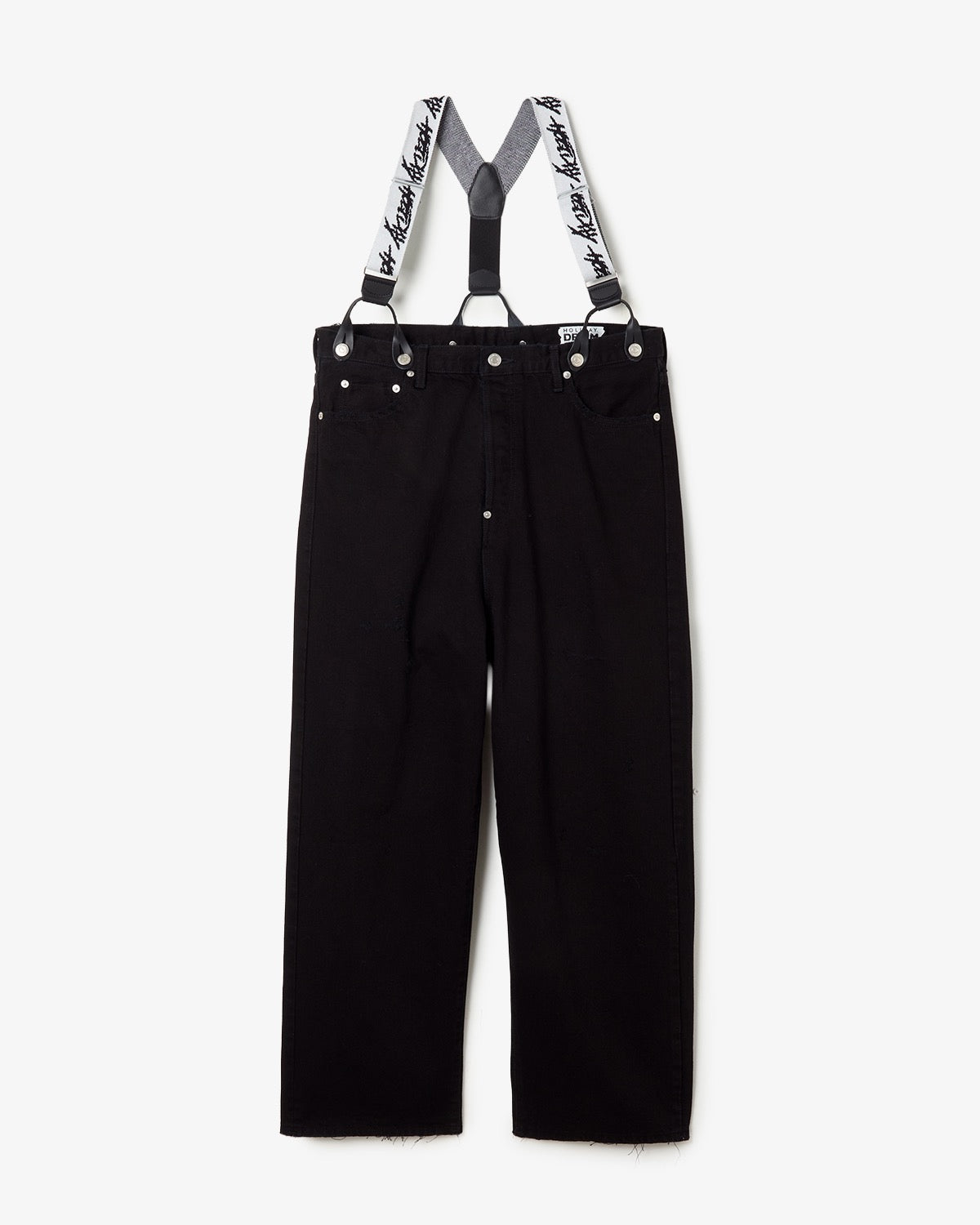 DAMAGE DENIM SUSPENDER PANTS（BLACK）