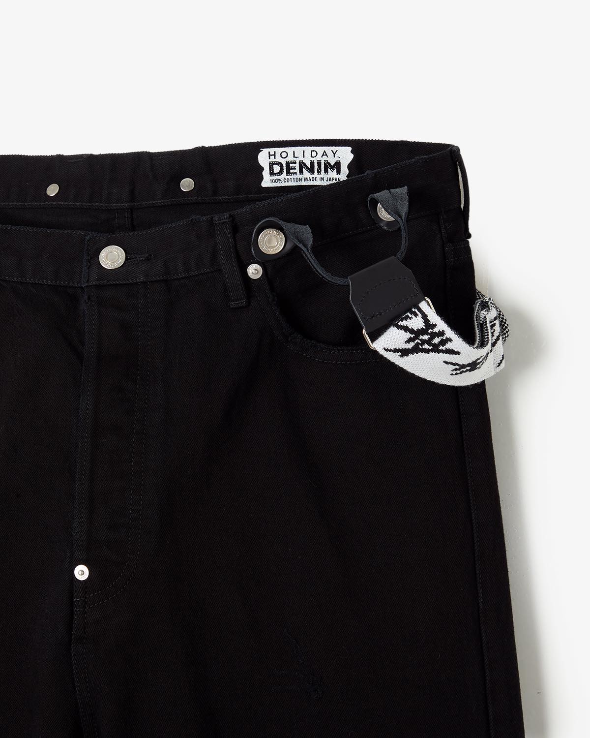 DAMAGE DENIM SUSPENDER PANTS（BLACK）