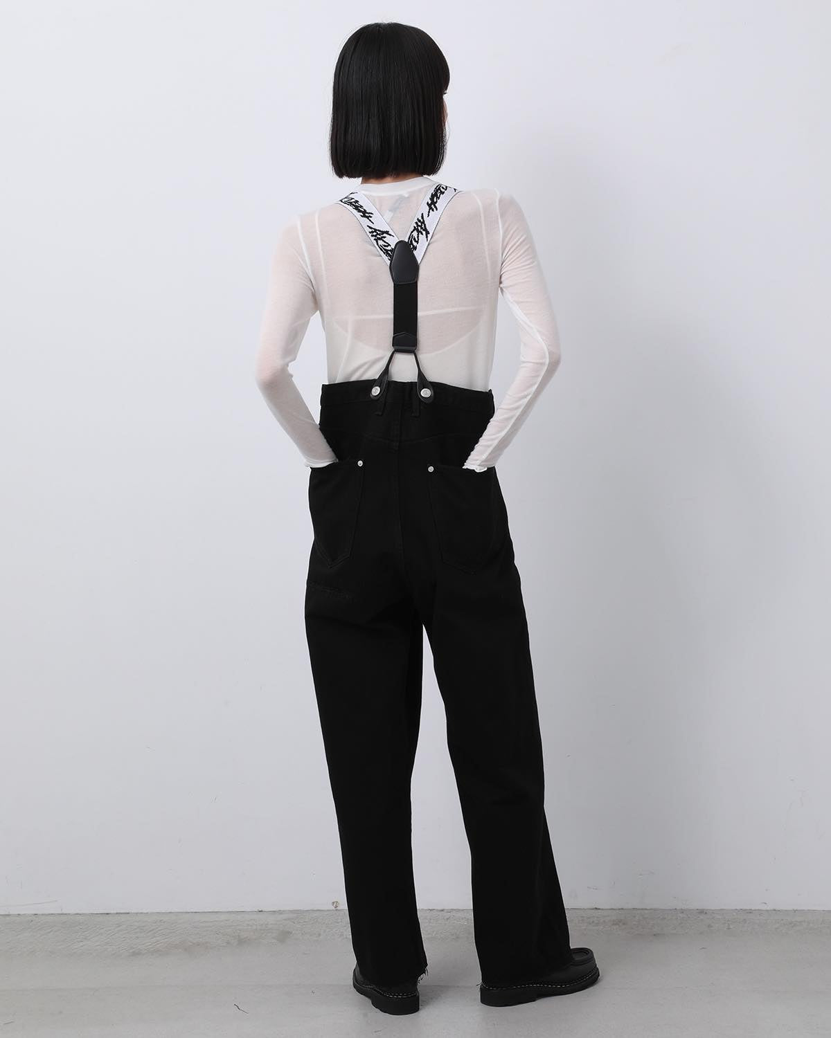DAMAGE DENIM SUSPENDER PANTS（BLACK）