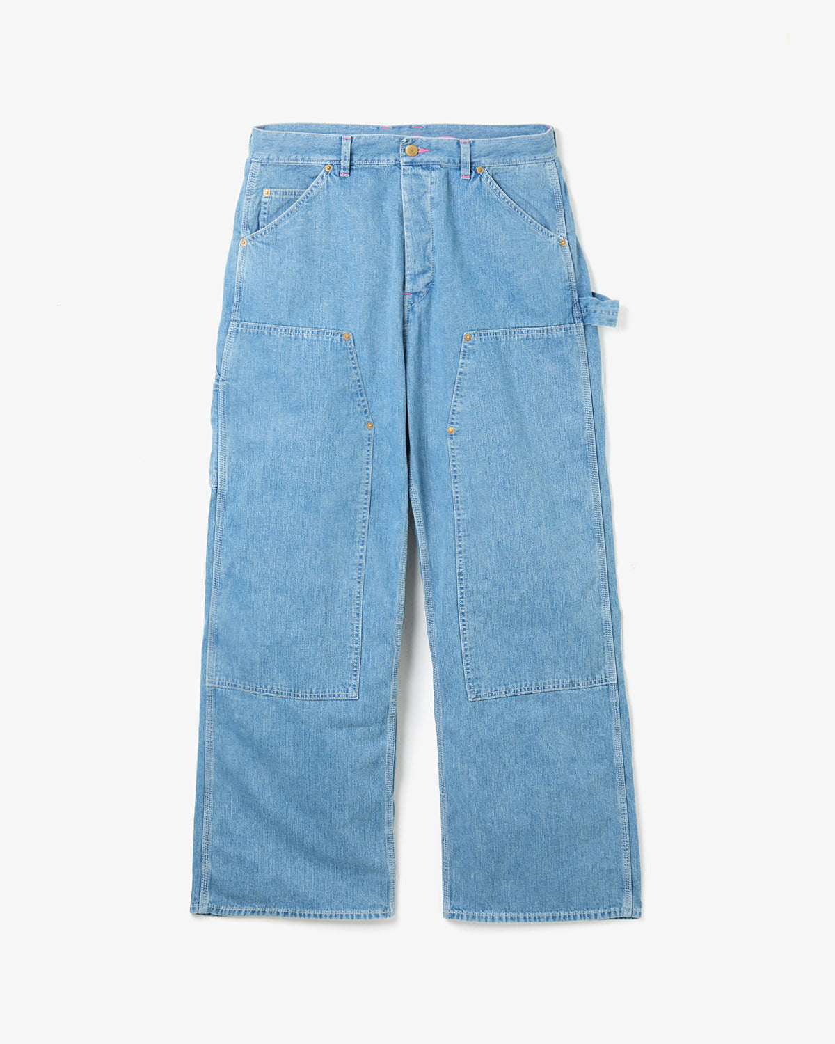 DOUBLE KNEE DRAWSTRINGS DENIM PANTS（PINK STITCH）
