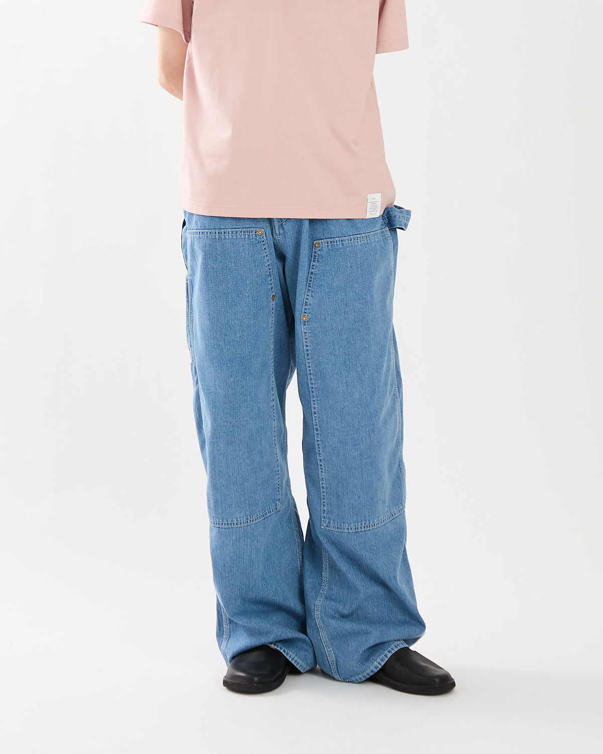 DOUBLE KNEE DRAWSTRINGS DENIM PANTS（PINK STITCH）