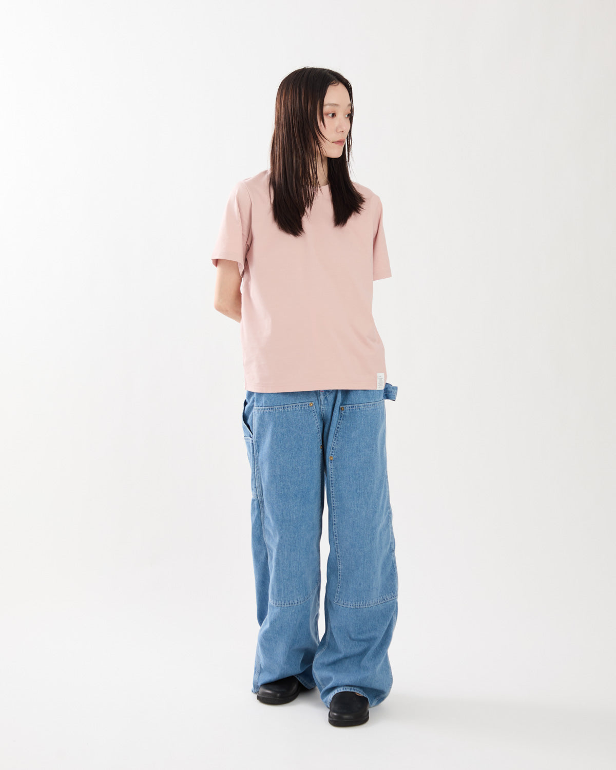 DOUBLE KNEE DRAWSTRINGS DENIM PANTS（PINK STITCH）