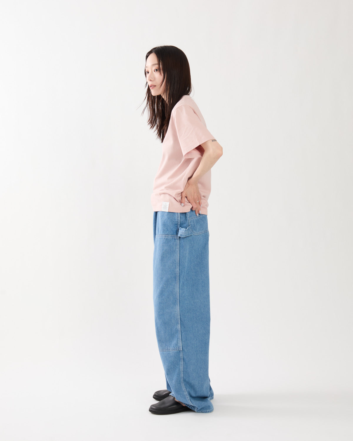 DOUBLE KNEE DRAWSTRINGS DENIM PANTS（PINK STITCH）