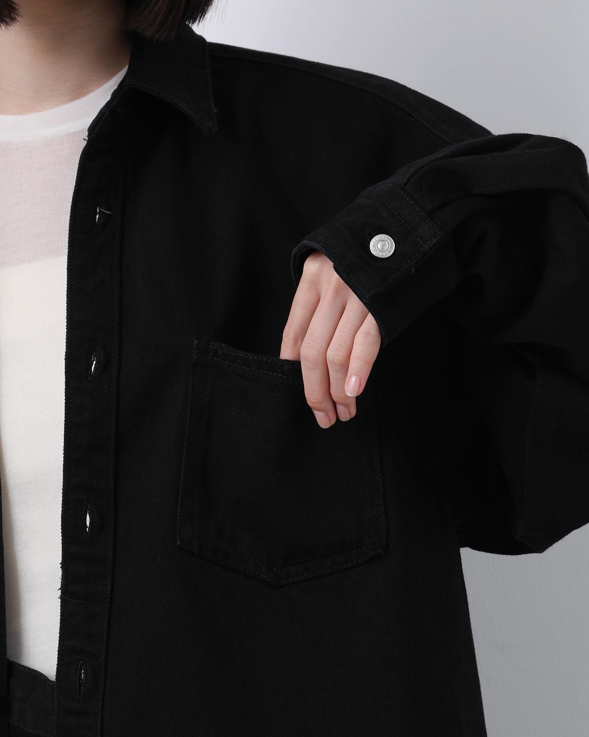 DAMAGE DENIM BIG SHIRT JACKET（BLACK）
