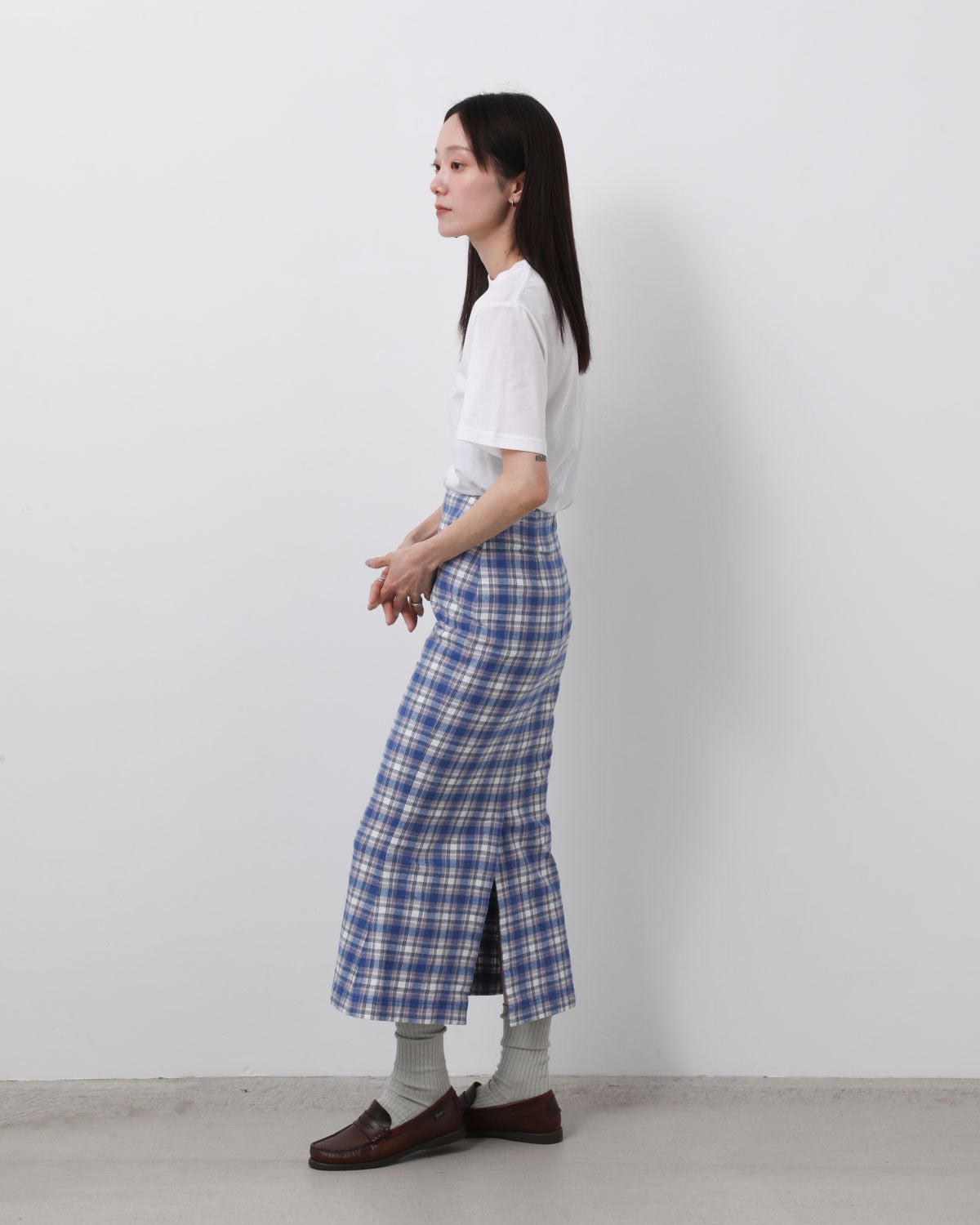 CHECK SLIM SKIRT