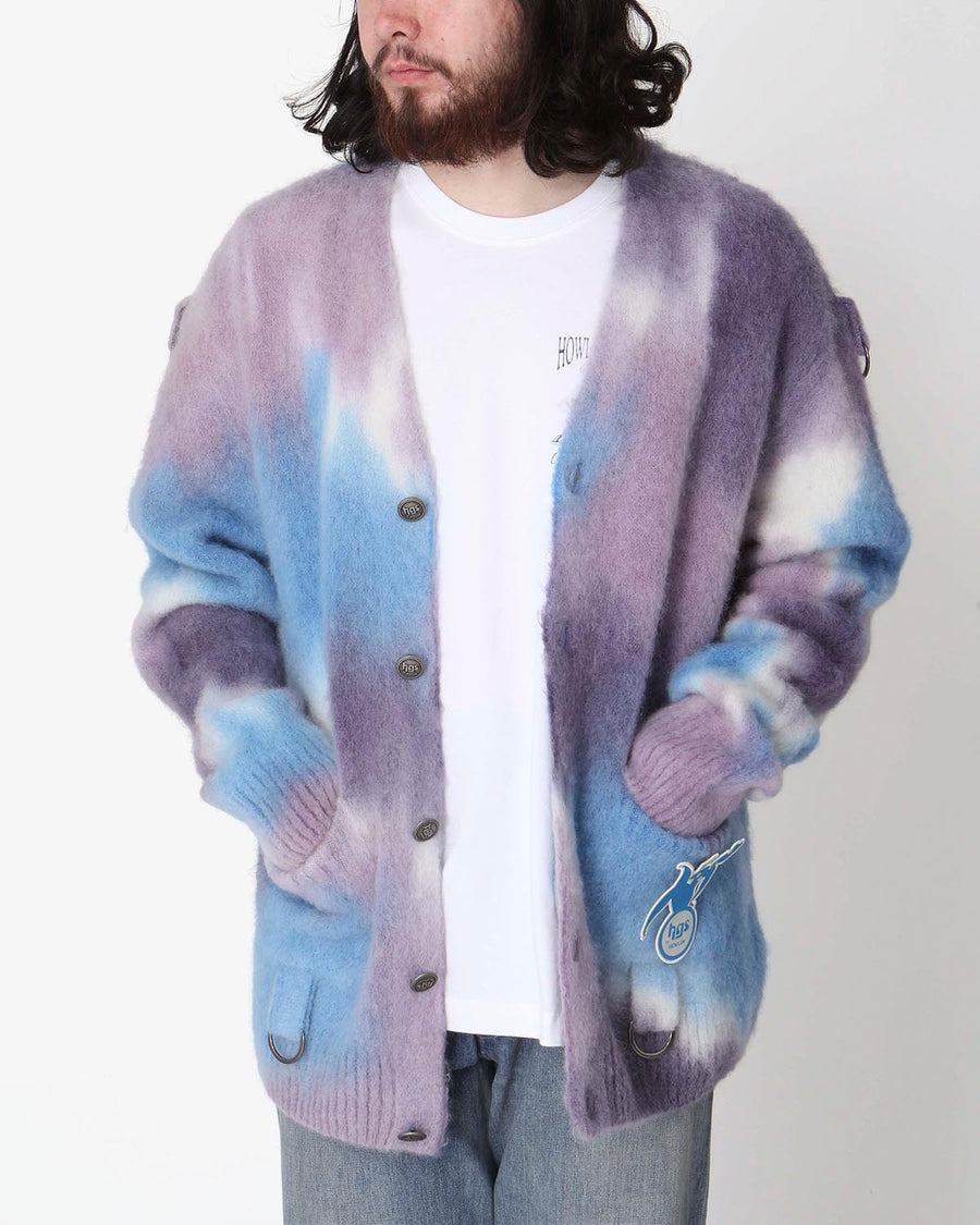 DJ Harvey HAND SPRAY DYED MOHAIR ALPACA CARDIGAN WITH POCKETS AND