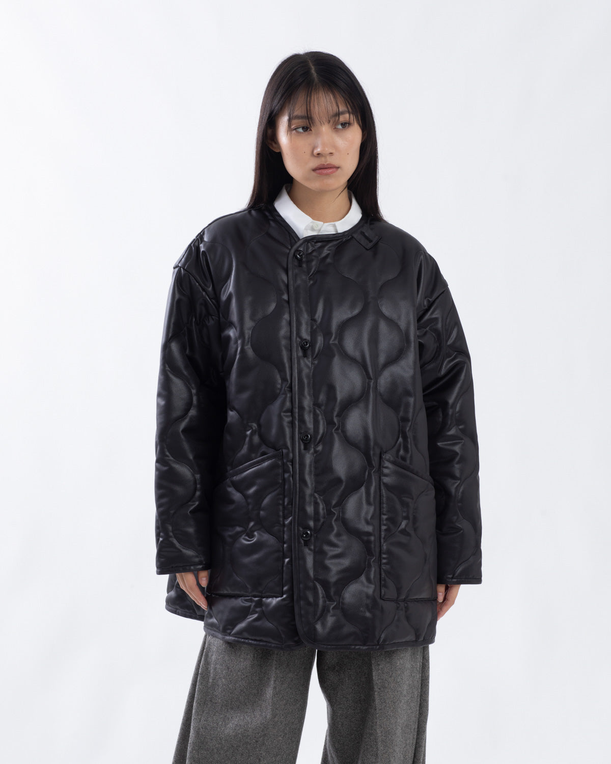 FAUX LEATHER QUILTED JACKET