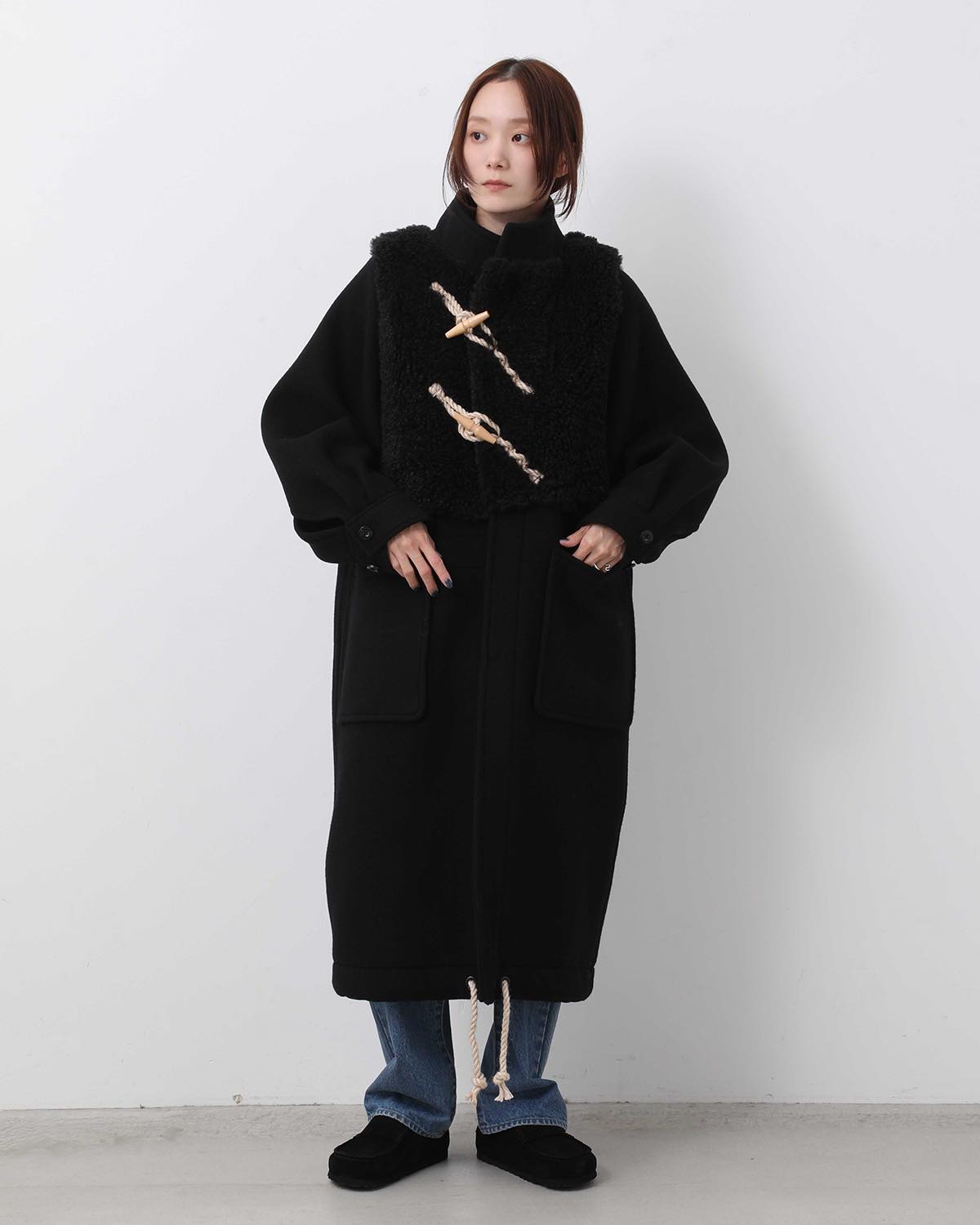 DOUBLE FACE FAUX SHEARLING DUFFLE COAT