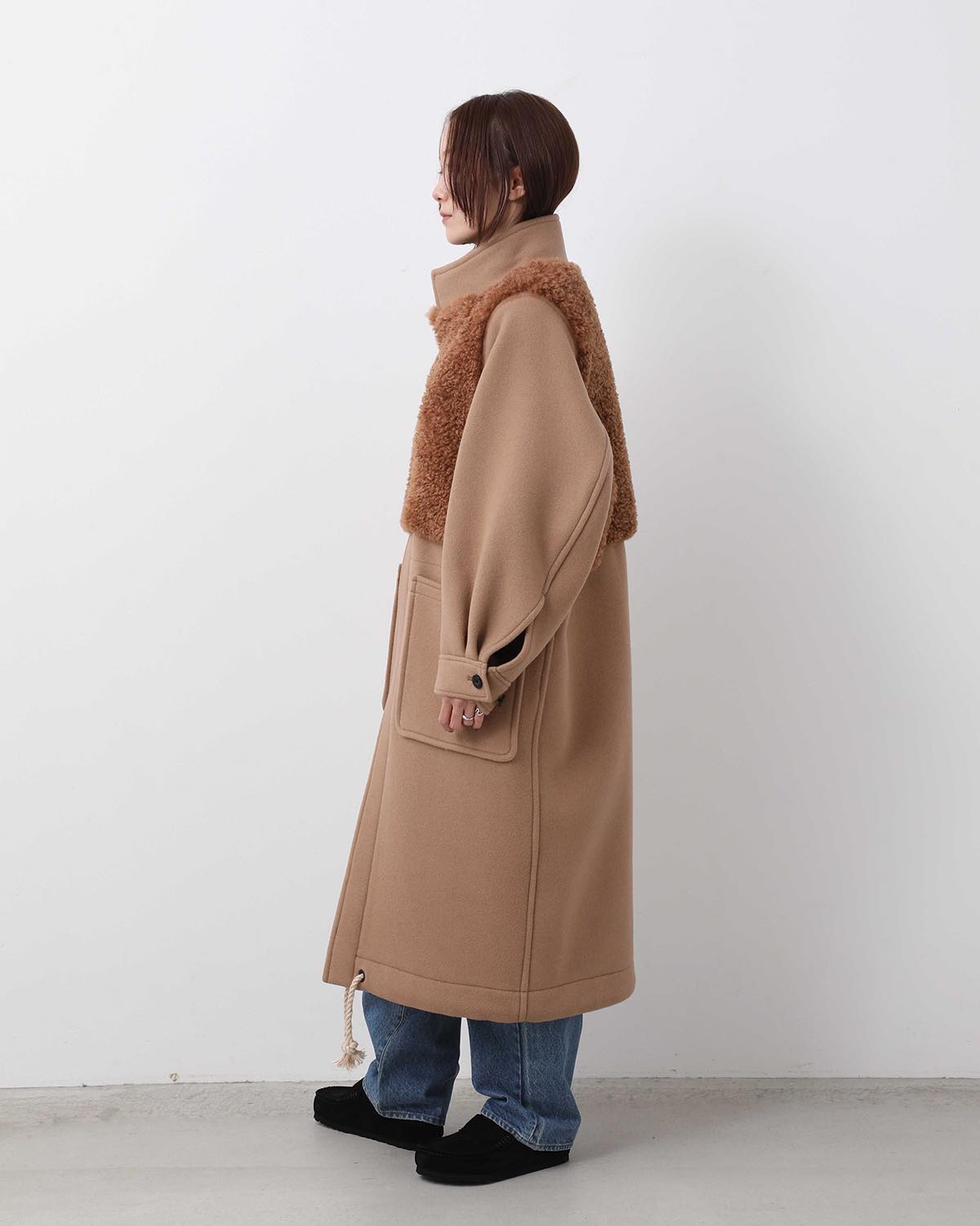 DOUBLE FACE FAUX SHEARLING DUFFLE COAT