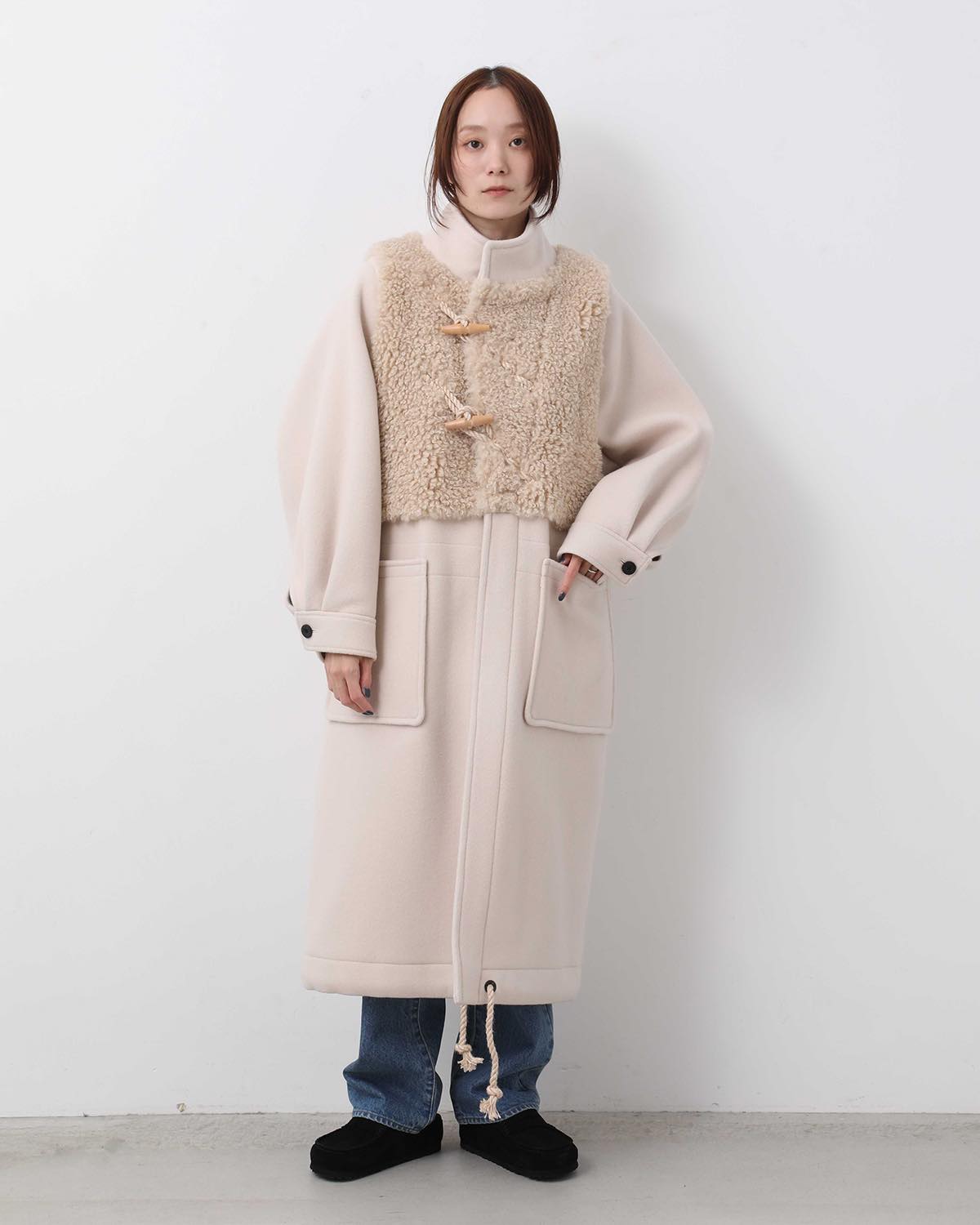 DOUBLE FACE FAUX SHEARLING DUFFLE COAT