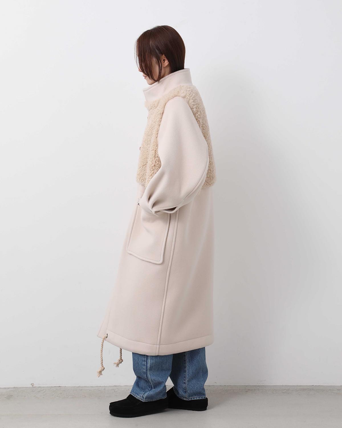 DOUBLE FACE FAUX SHEARLING DUFFLE COAT