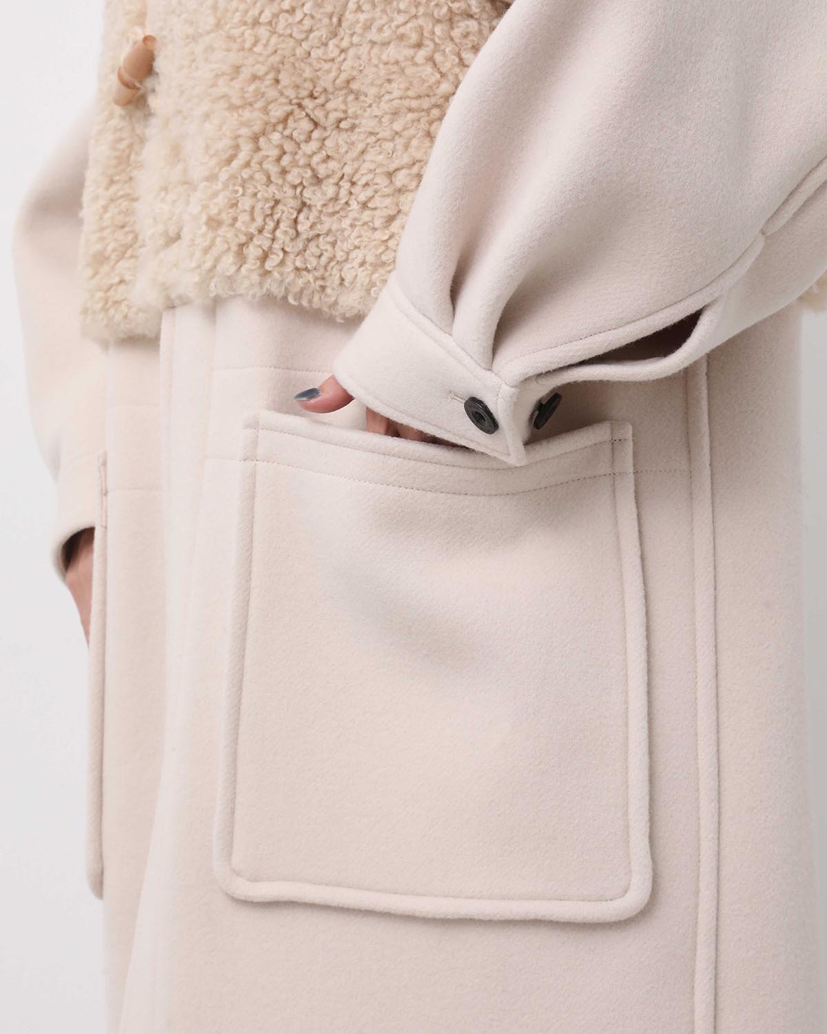 DOUBLE FACE FAUX SHEARLING DUFFLE COAT