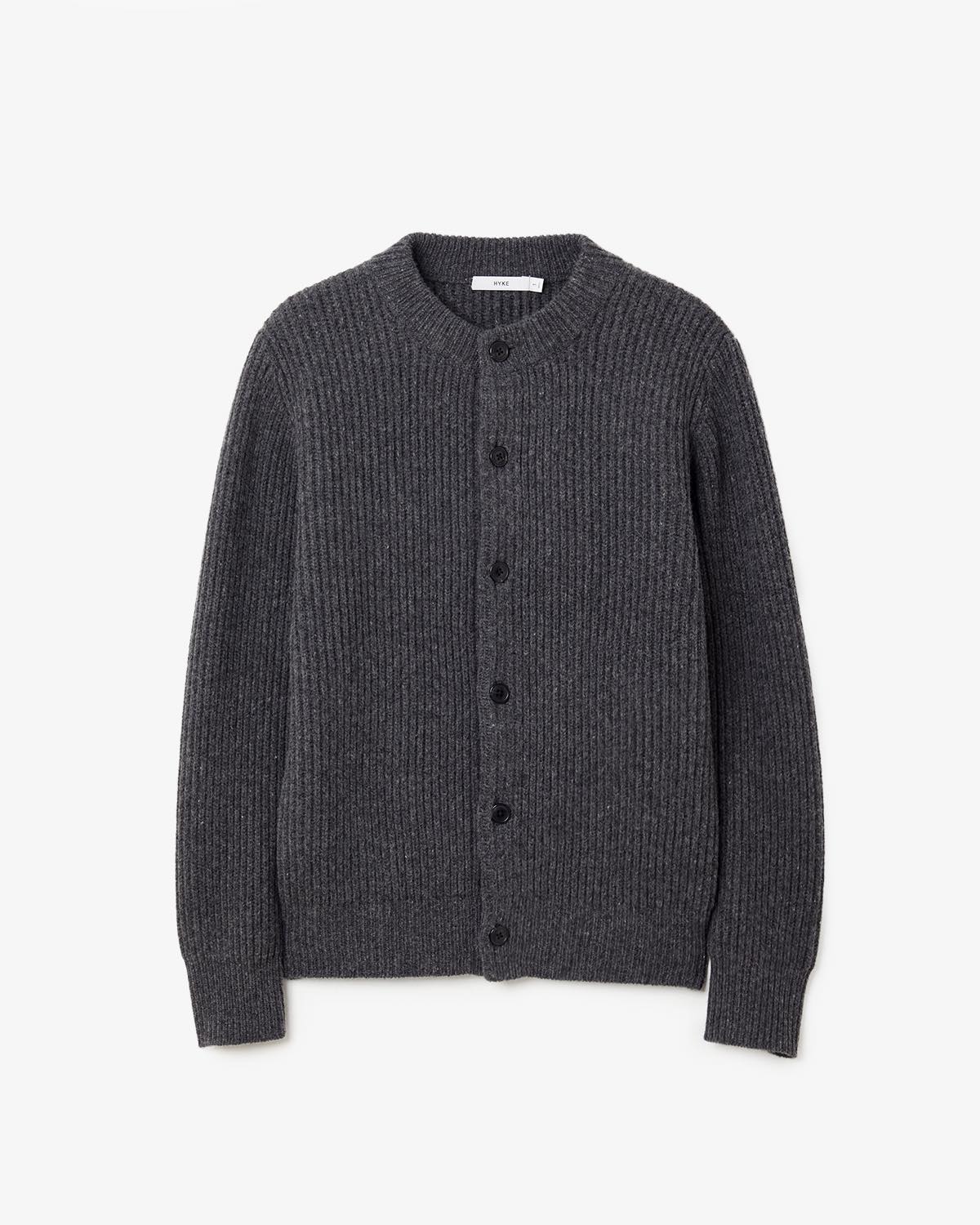 RIBBED KNIT WOOL CARDIGAN