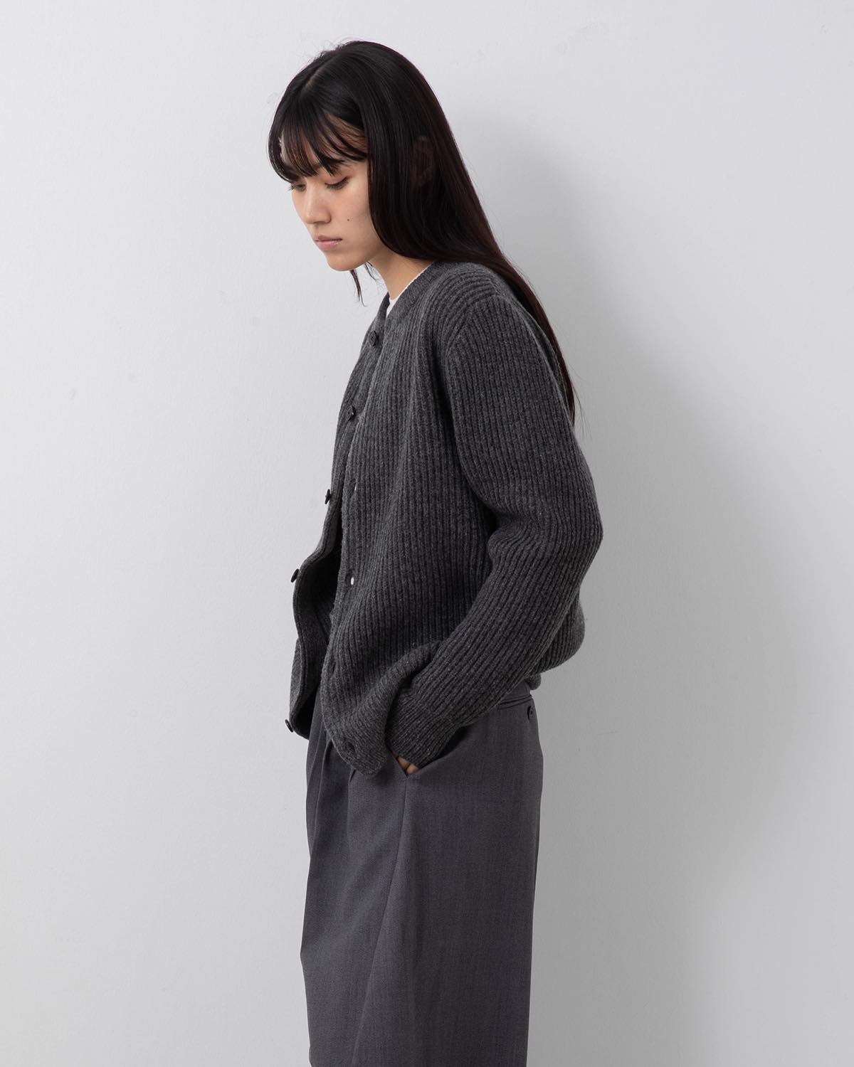 RIBBED KNIT WOOL CARDIGAN