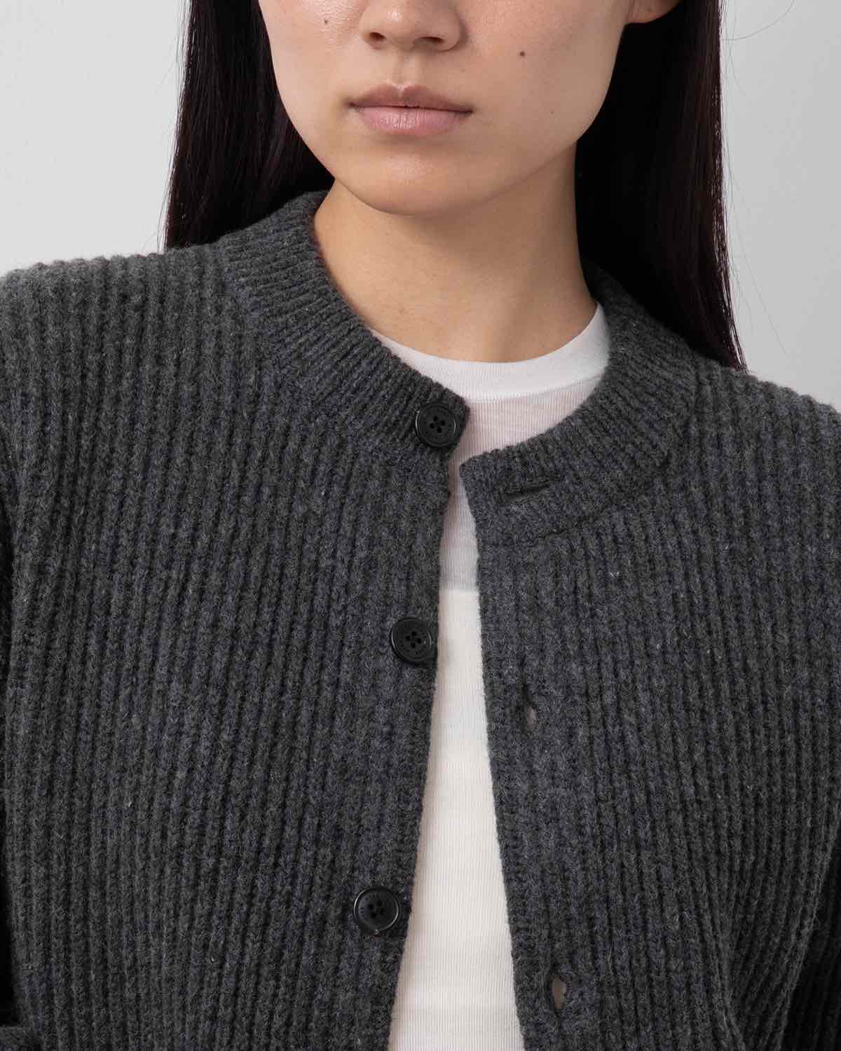 RIBBED KNIT WOOL CARDIGAN