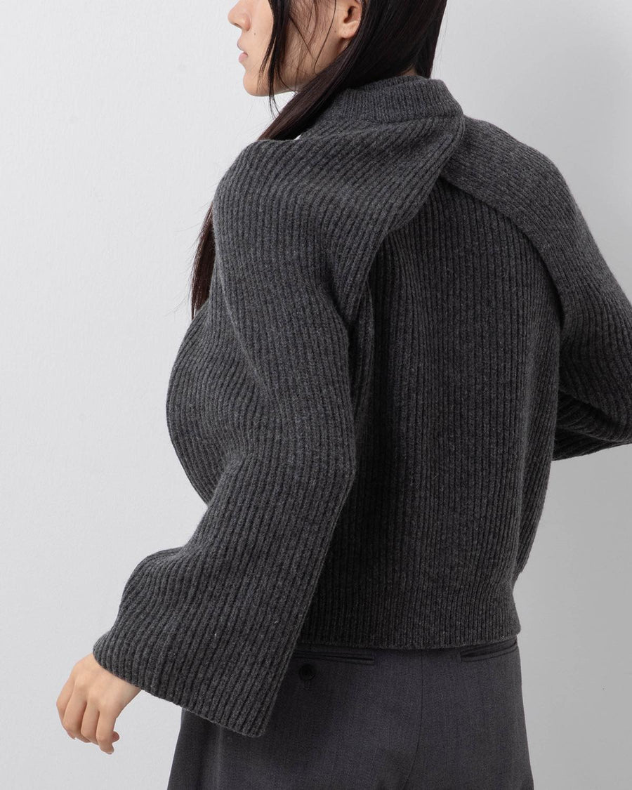 トップス HYKE RIBBED KNIT SHRUG Black size 1 HYKE / RIBBED KNIT WOOL SHRUG (BLACK / CHARCOAL / CAMEL
