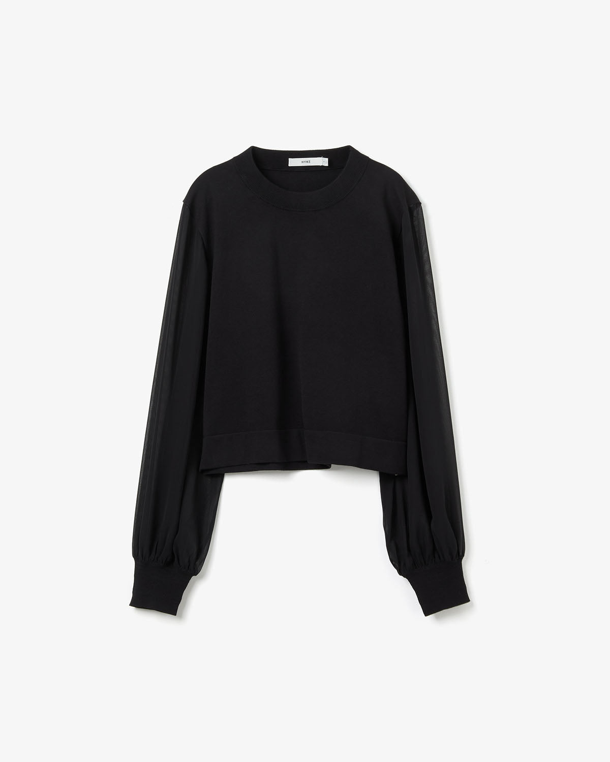 SHEER SLEEVES CREW NECK CROPPED KNIT