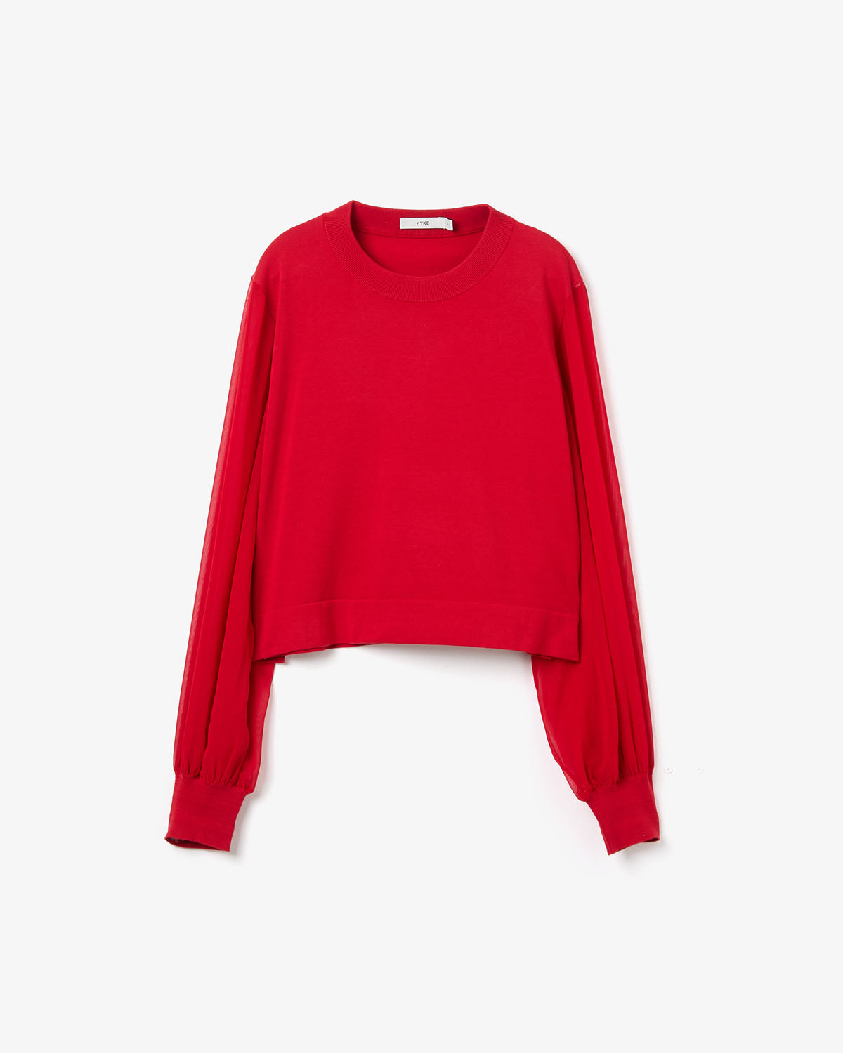 SHEER SLEEVES CREW NECK CROPPED KNIT
