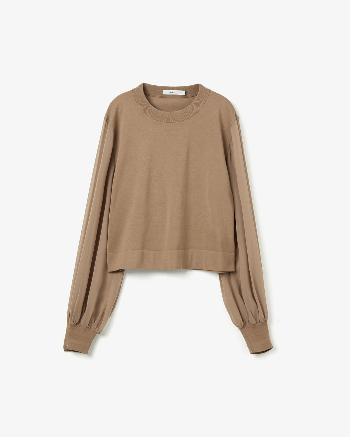 SHEER SLEEVES CREW NECK CROPPED KNIT
