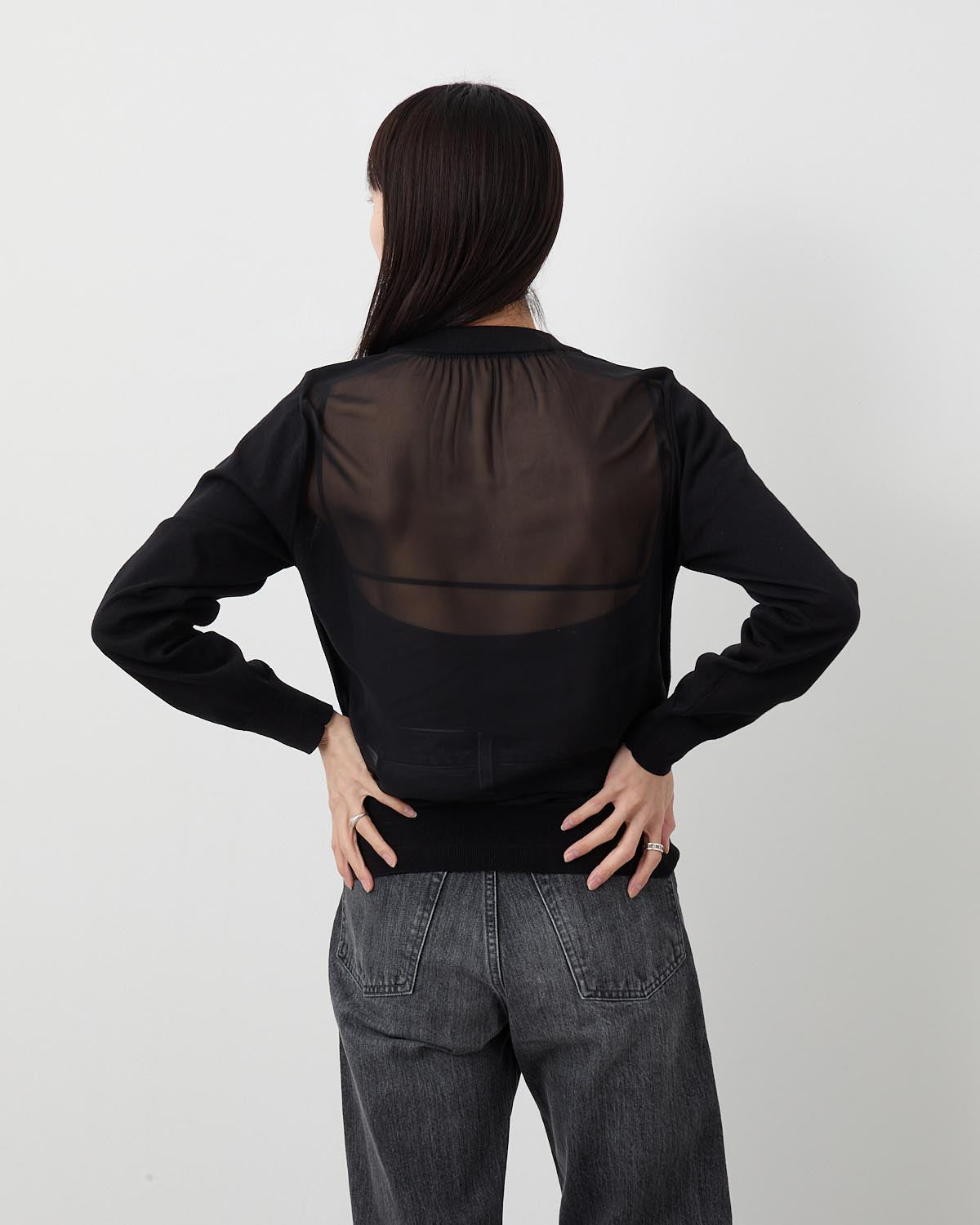 SHEER BACK CREW NECK KNIT