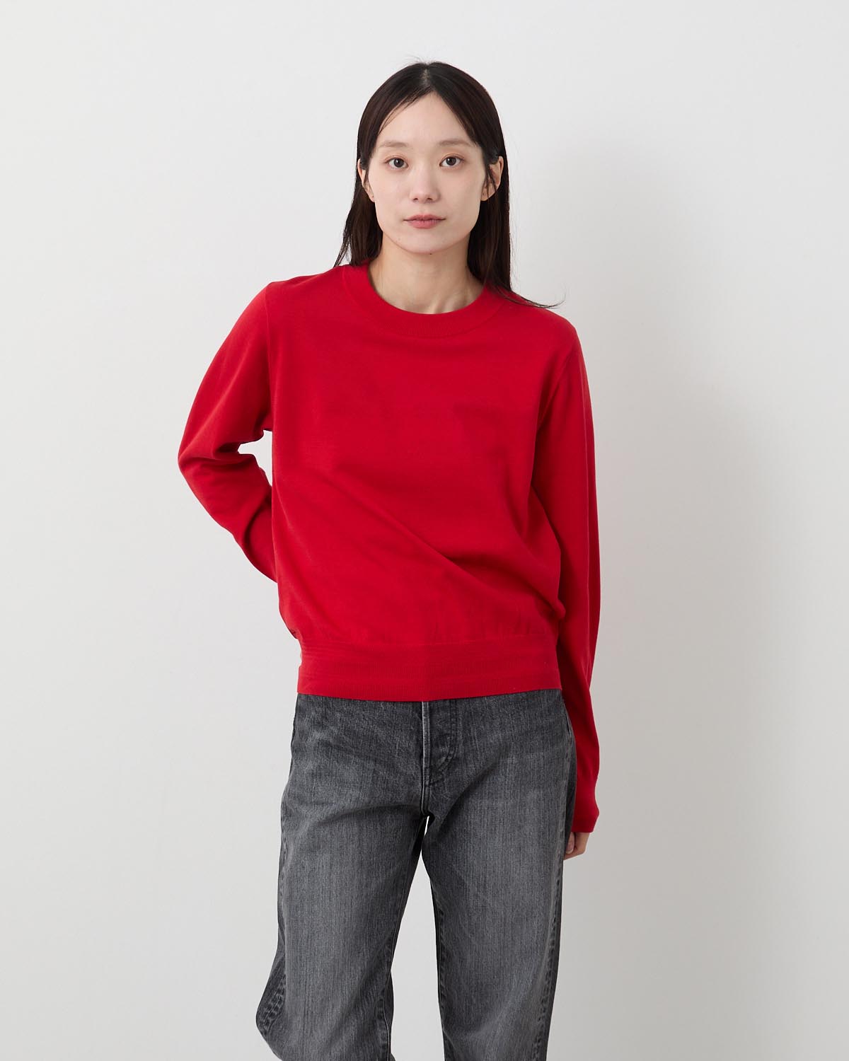 SHEER BACK CREW NECK KNIT