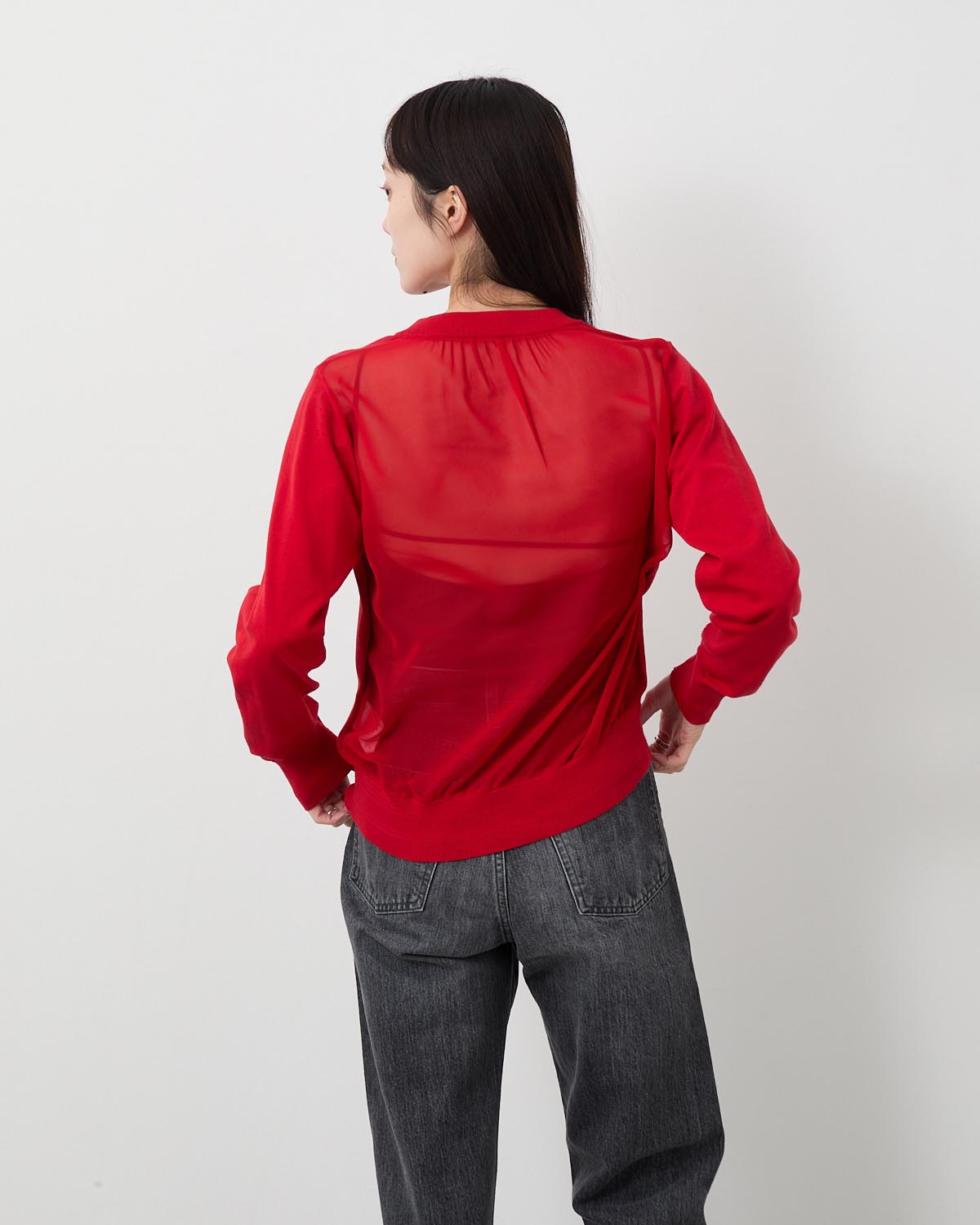 SHEER BACK CREW NECK KNIT