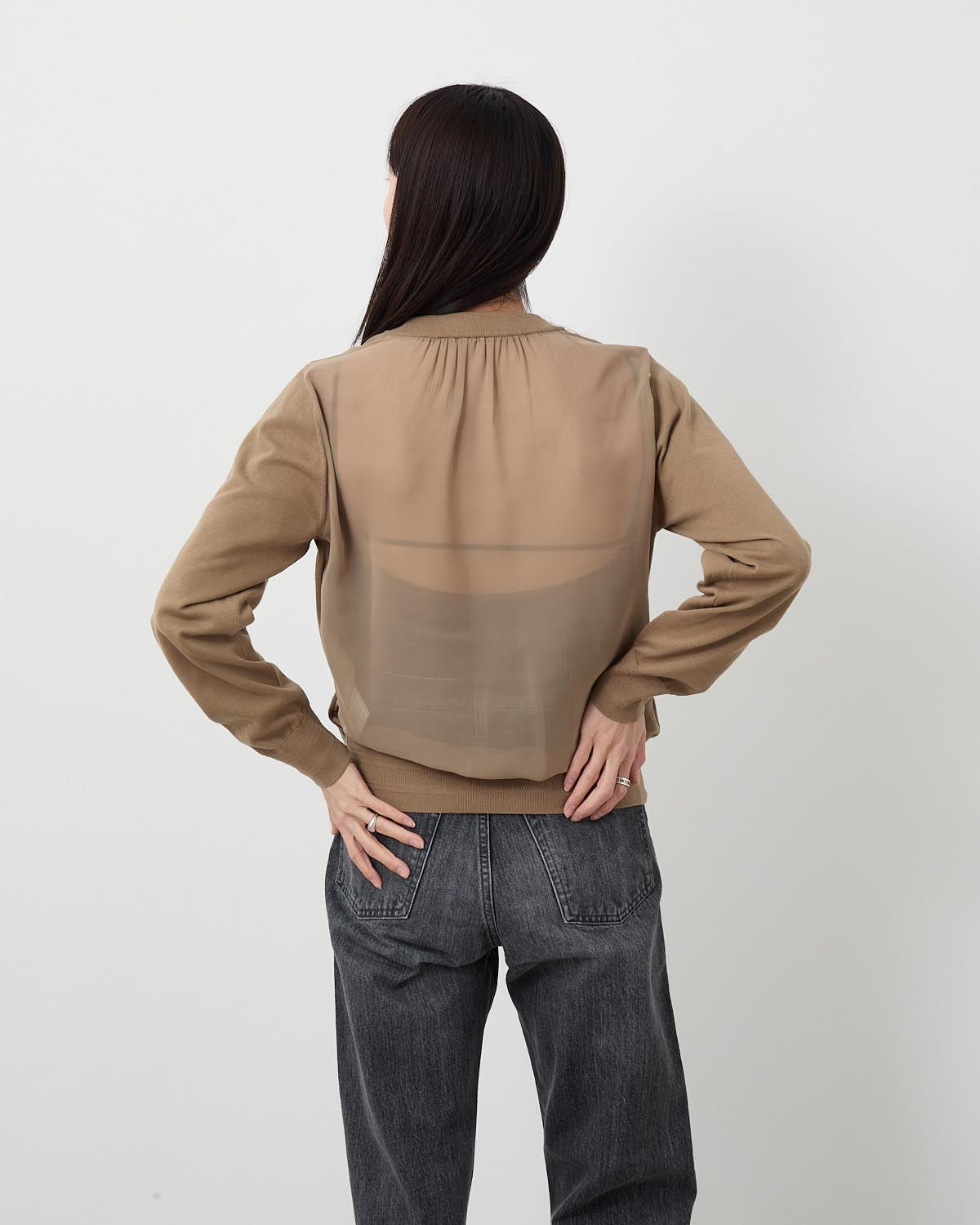 SHEER BACK CREW NECK KNIT