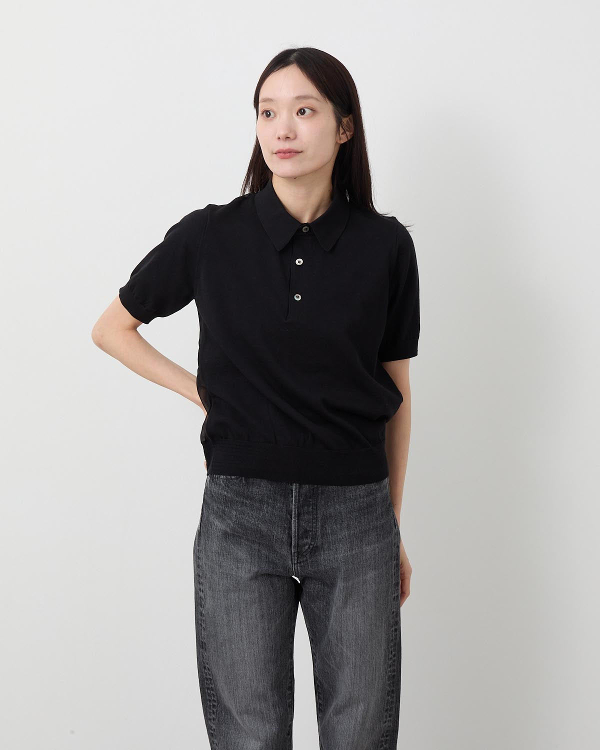 SHEER BACK POLO KNIT