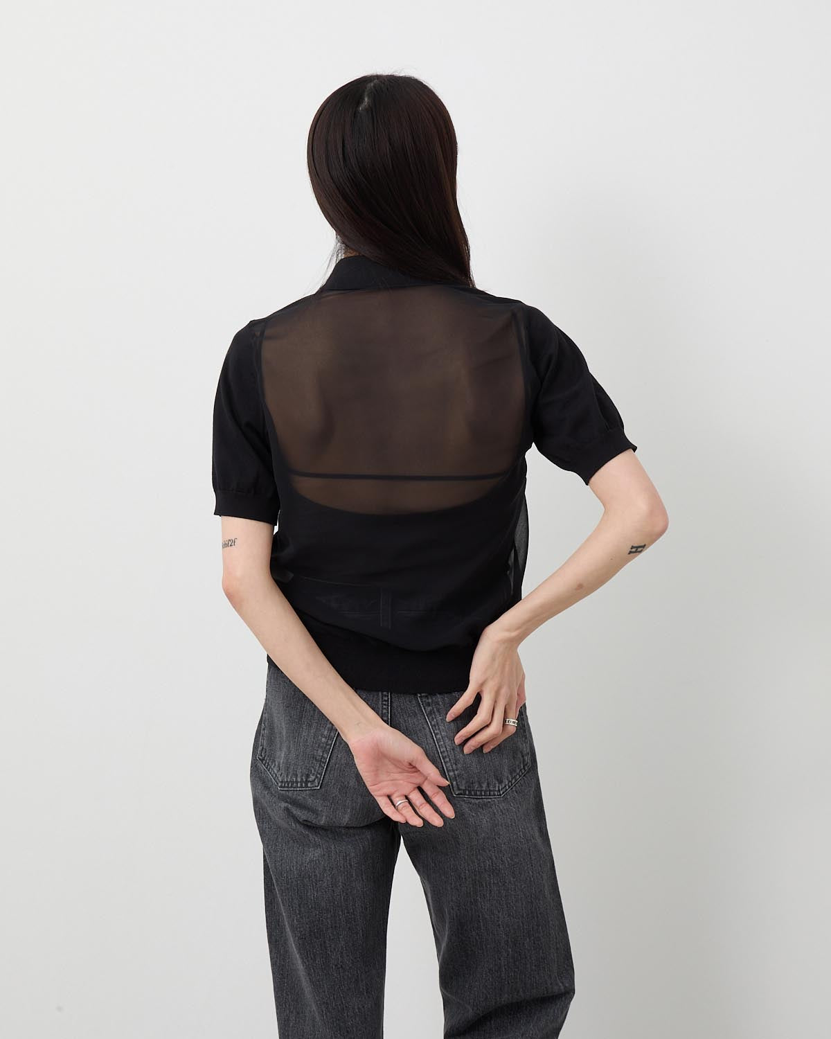 SHEER BACK POLO KNIT
