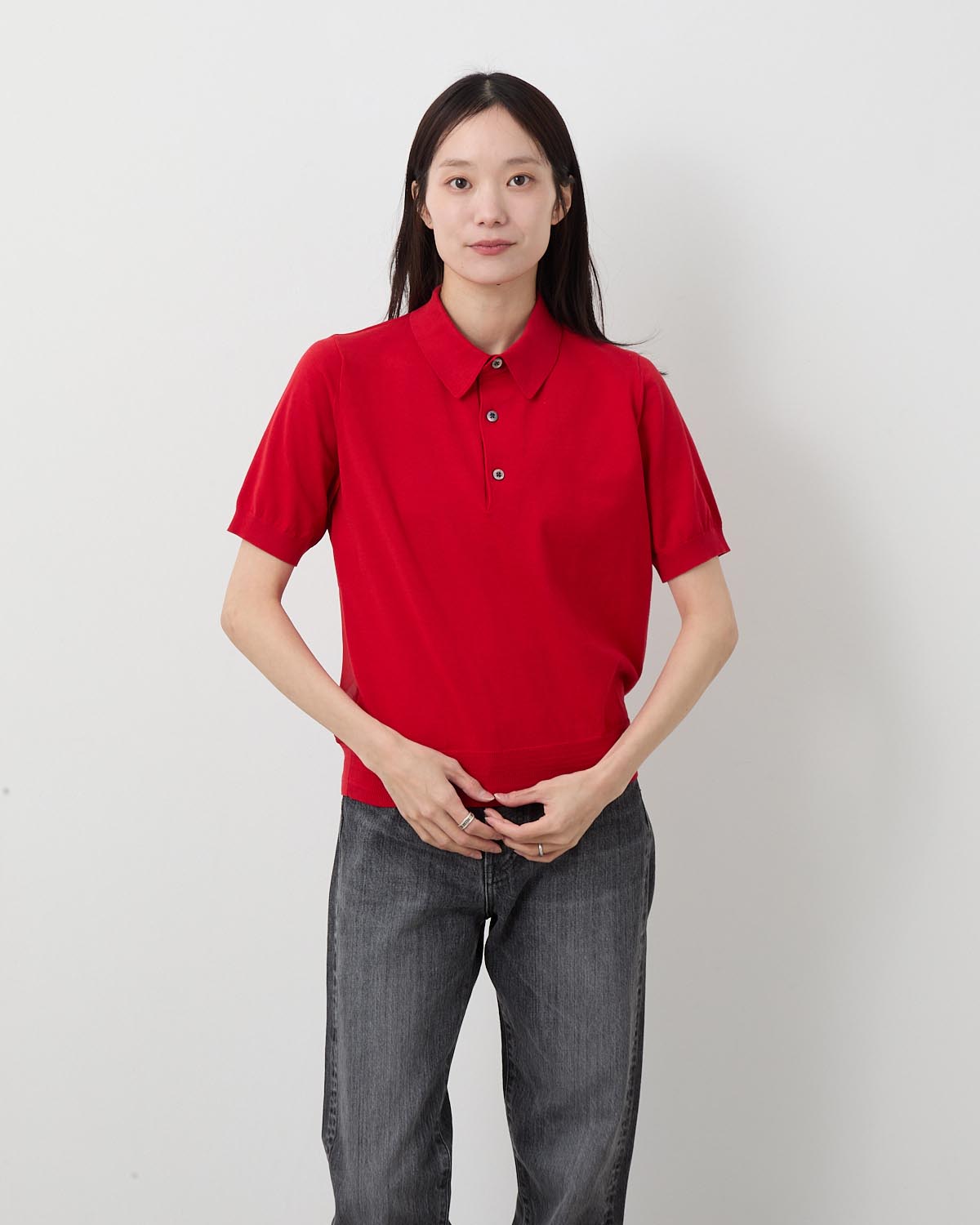 SHEER BACK POLO KNIT