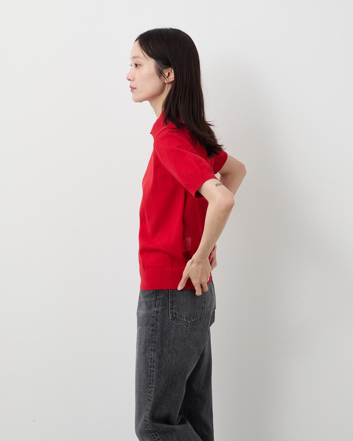 SHEER BACK POLO KNIT