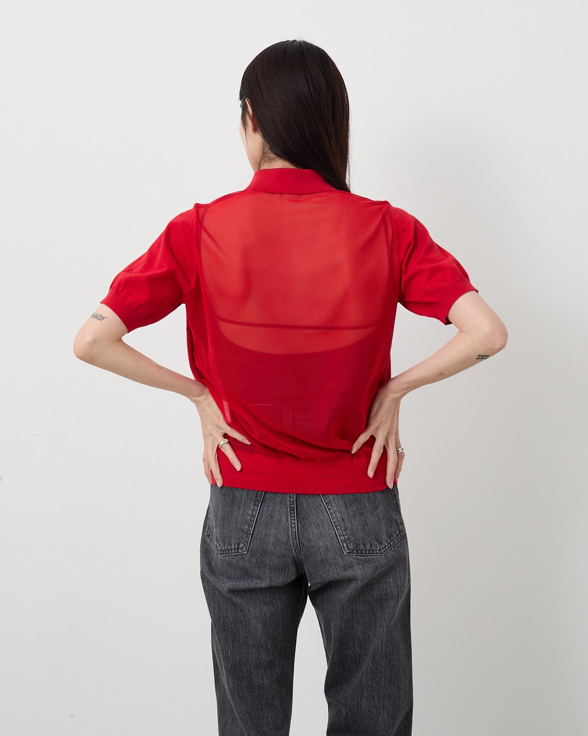 SHEER BACK POLO KNIT