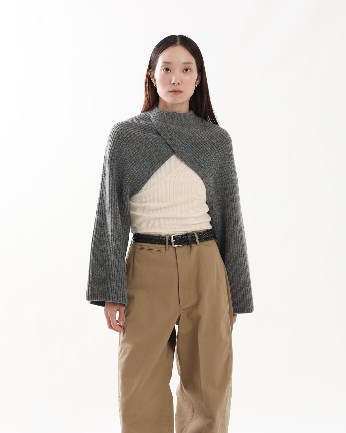 RIBBED-KNIT WOOL CROPPED BOLERO
