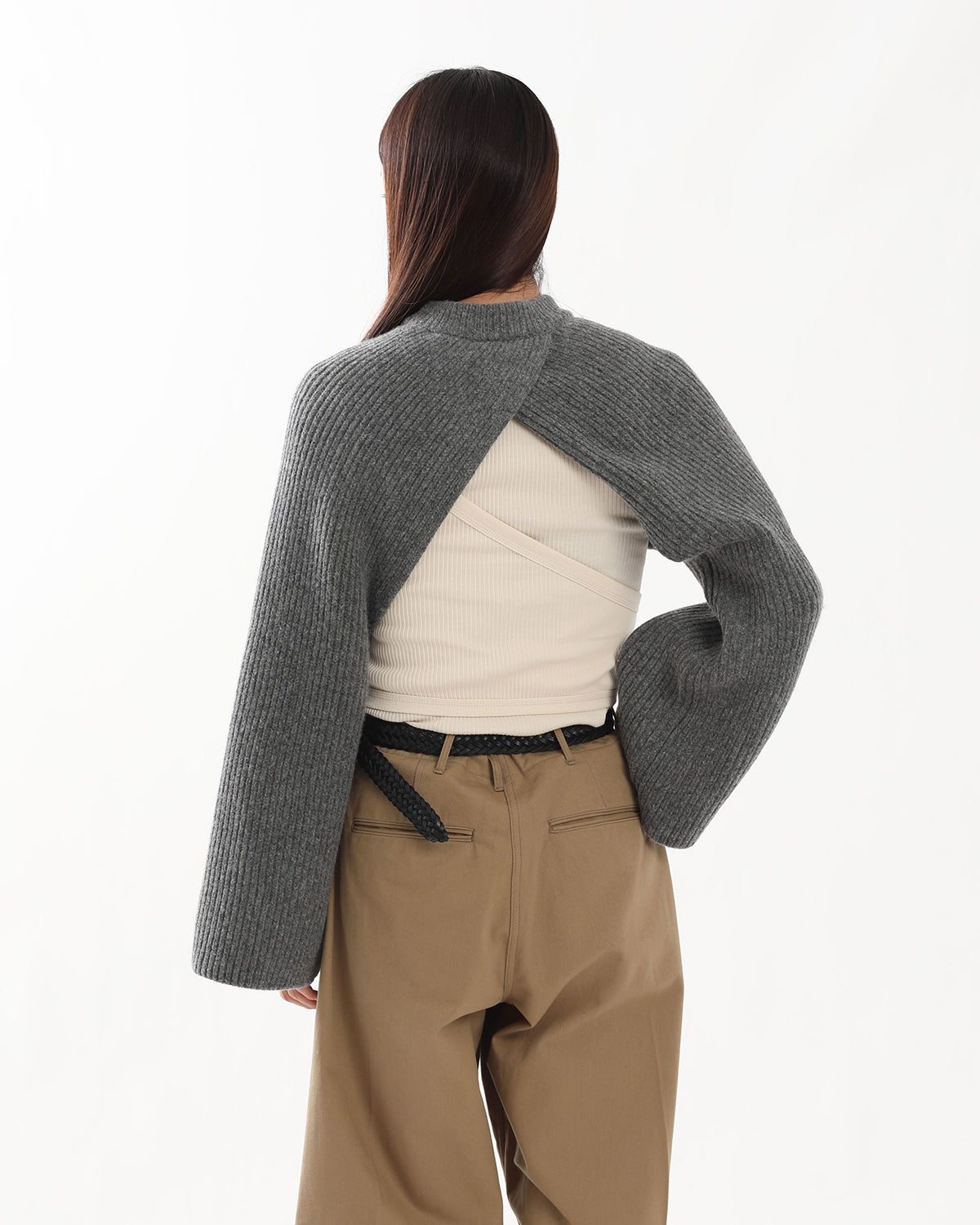 RIBBED-KNIT WOOL CROPPED BOLERO