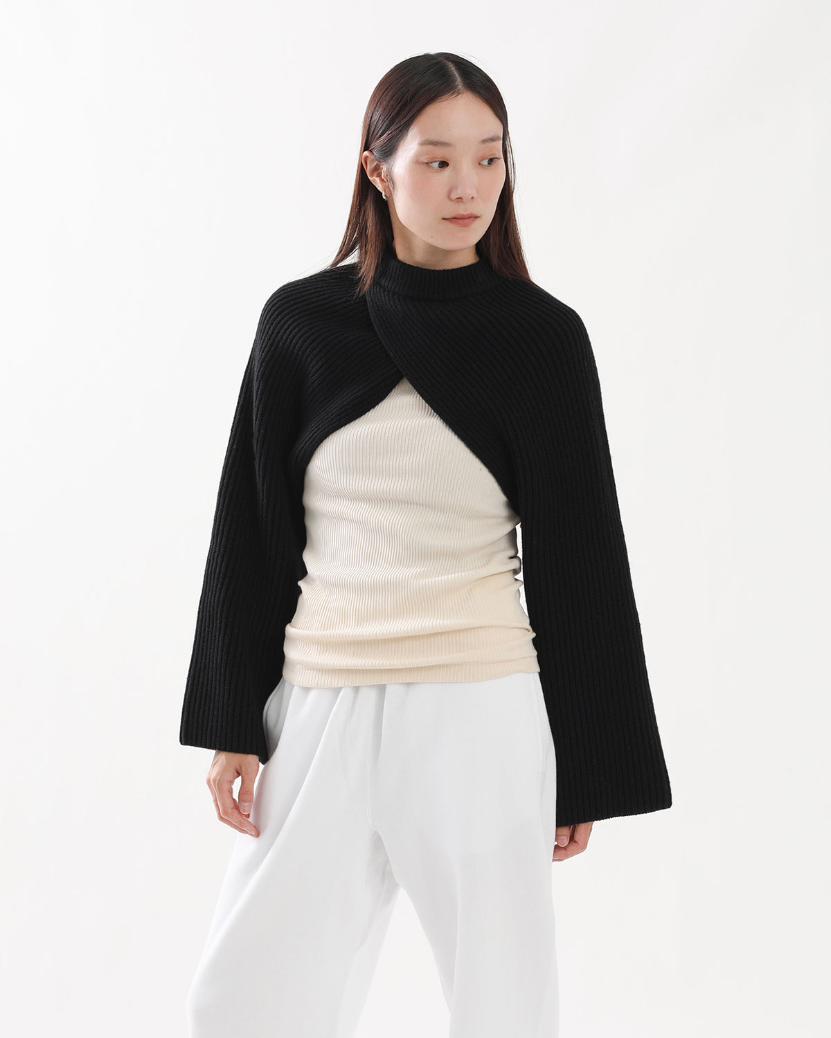 RIBBED-KNIT WOOL CROPPED BOLERO