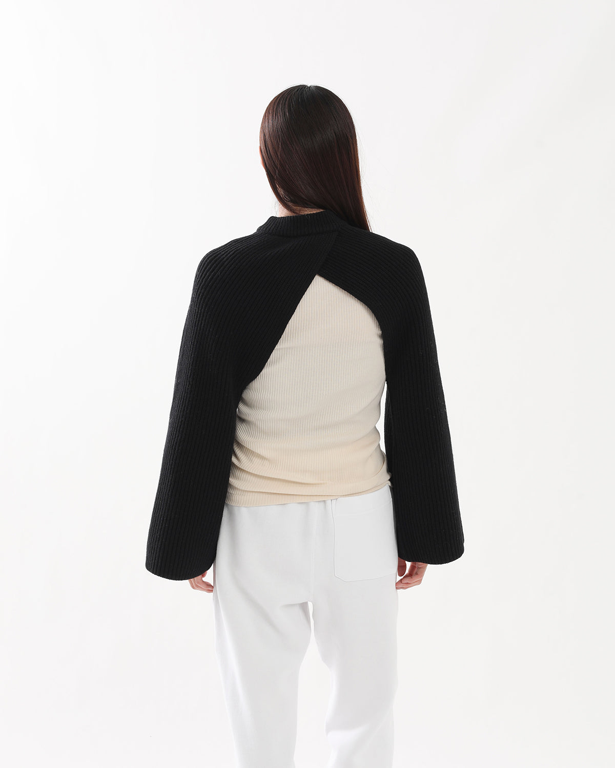 RIBBED-KNIT WOOL CROPPED BOLERO