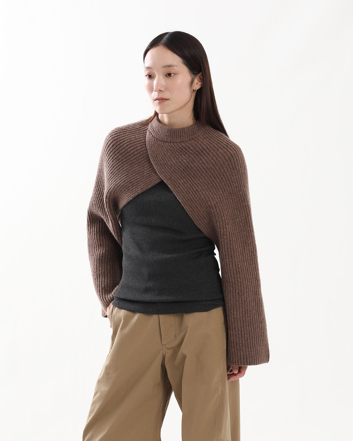 RIBBED-KNIT WOOL CROPPED BOLERO