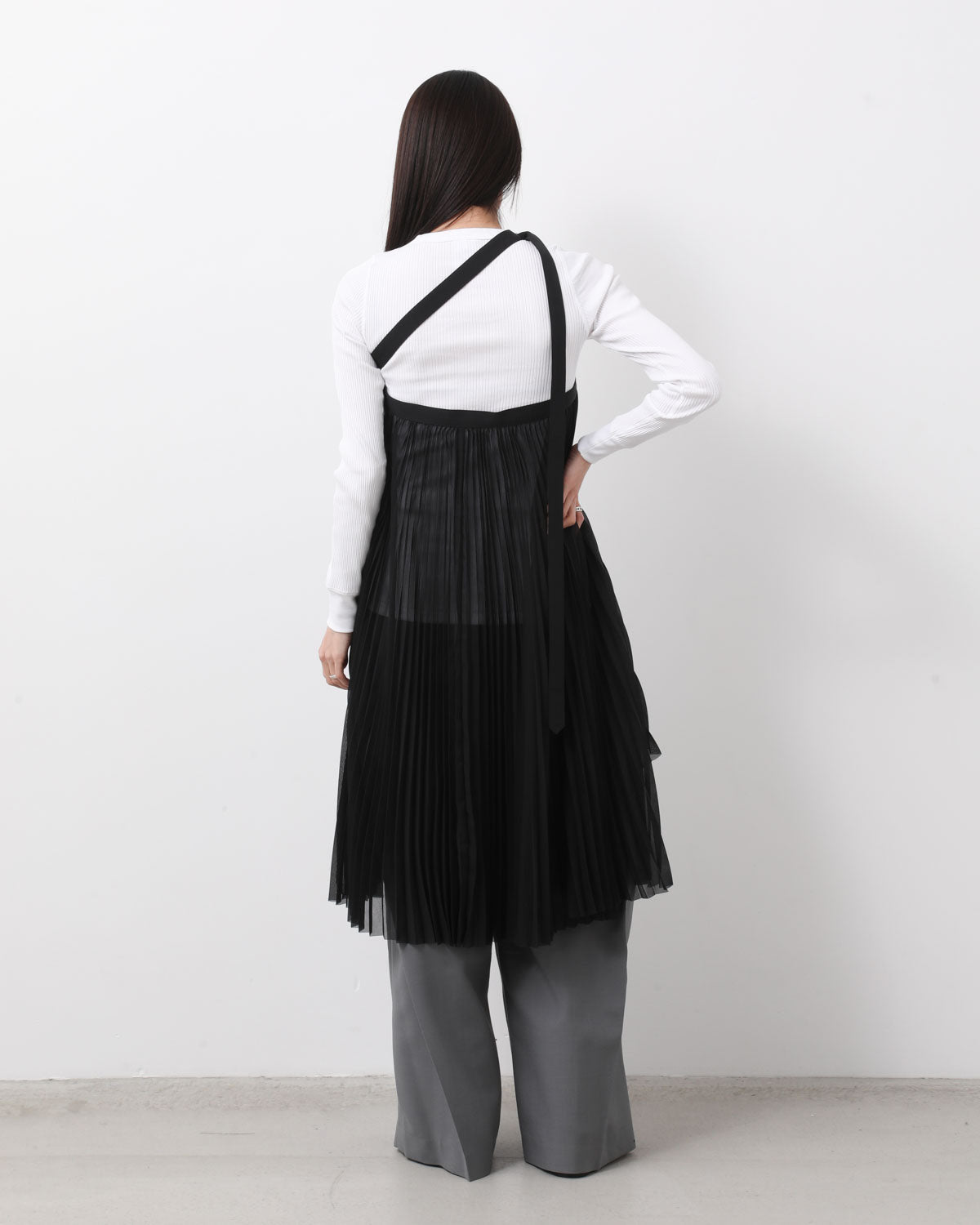 SHEER PLEATED WRAP DRESS