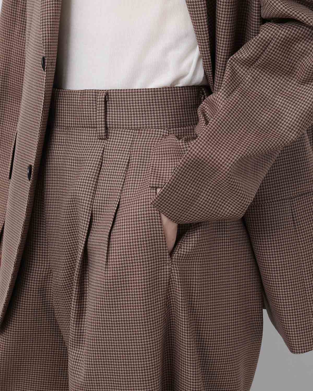 HOUNDSTOOTH BARREL-LEG PANTS