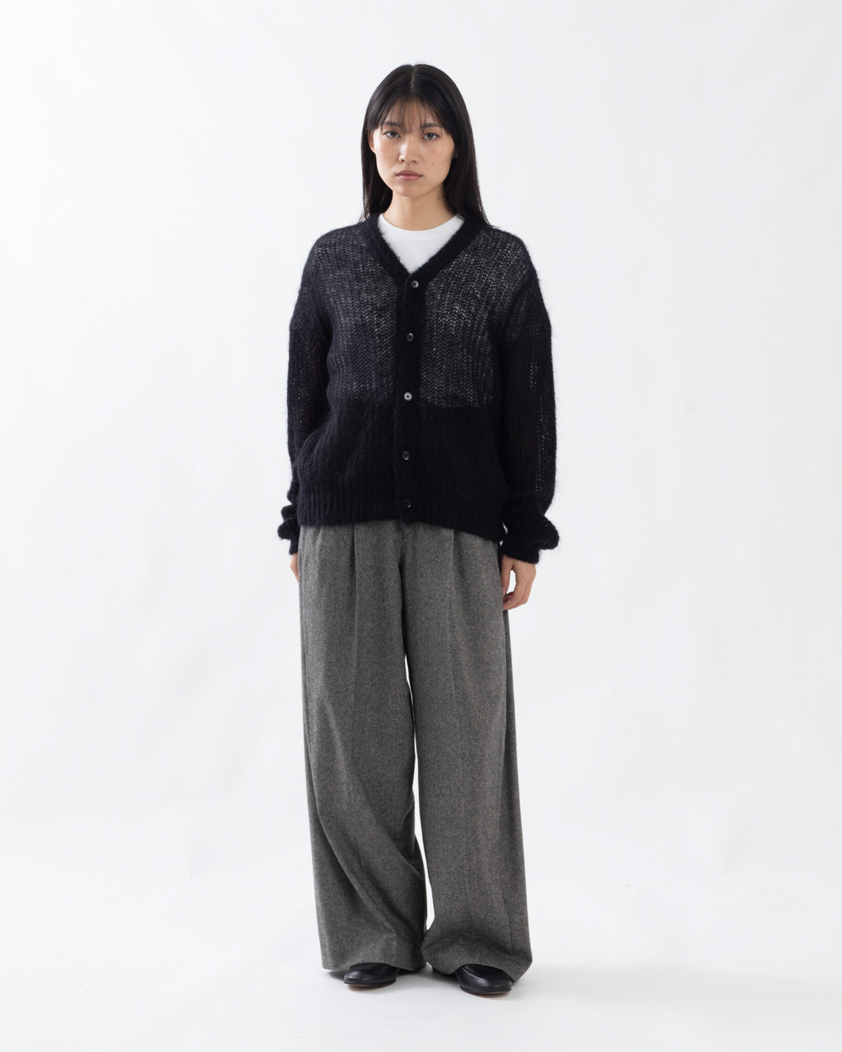 TWEED WIDE BARREL LEG PANTS