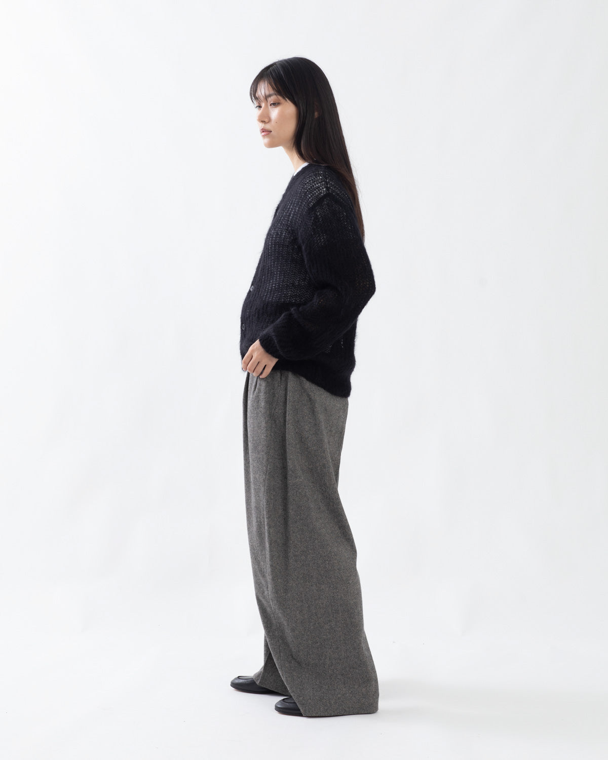TWEED WIDE BARREL LEG PANTS