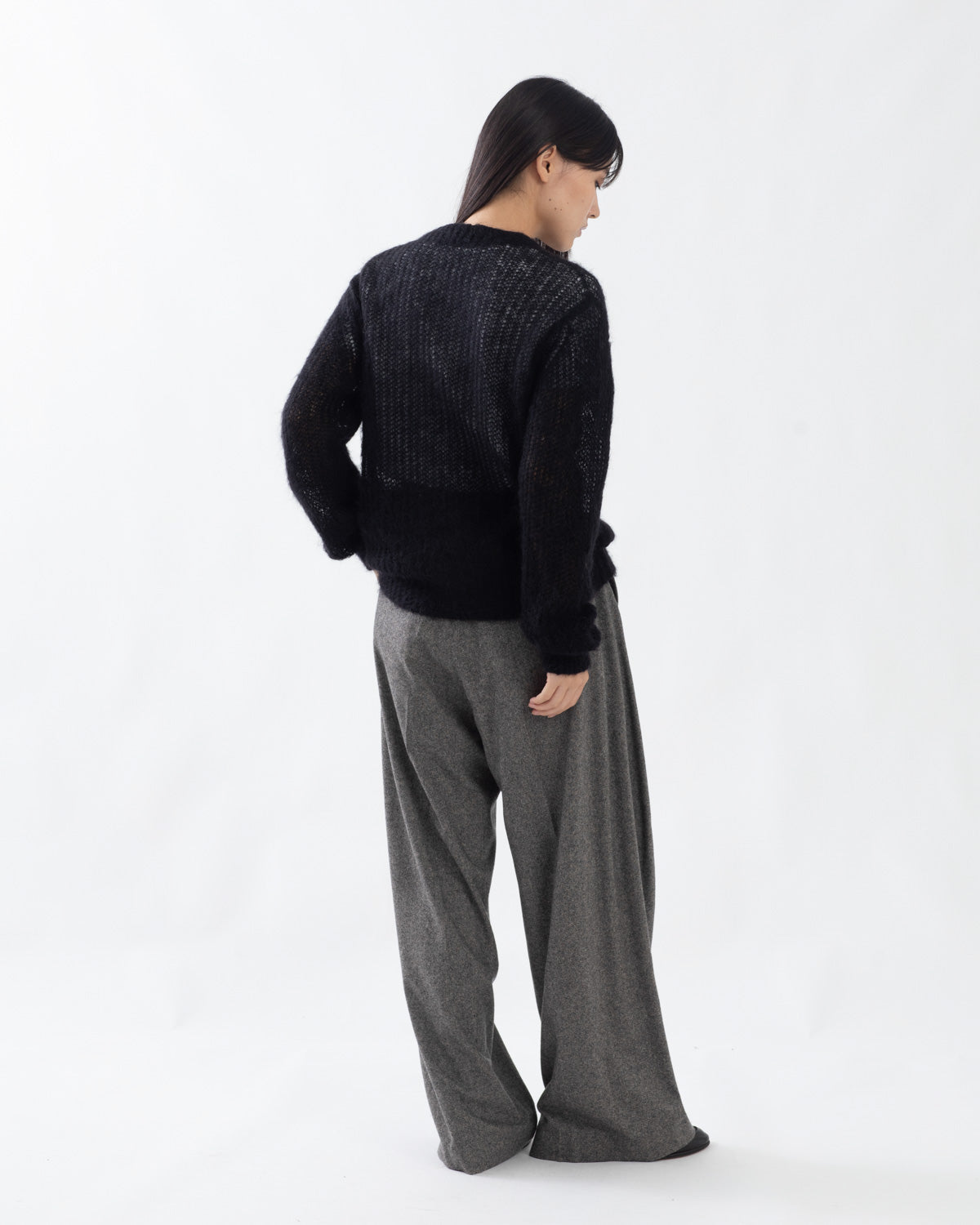 TWEED WIDE BARREL LEG PANTS