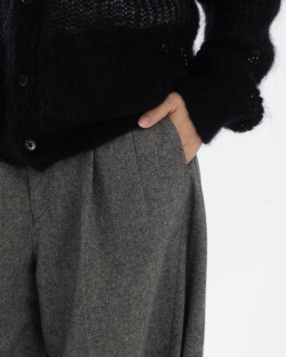 TWEED WIDE BARREL LEG PANTS