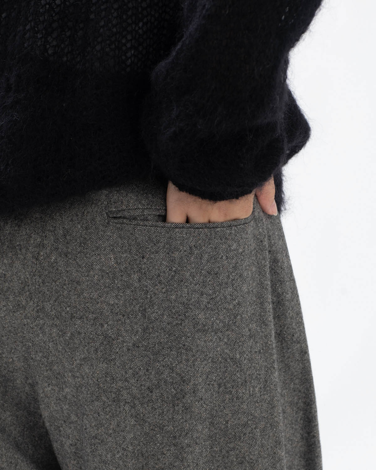 TWEED WIDE BARREL LEG PANTS