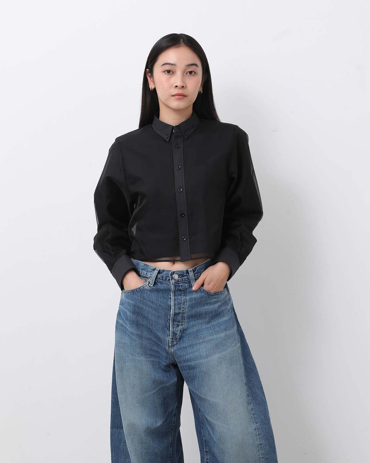 LAYERED OXFORD SHEER SHIRT