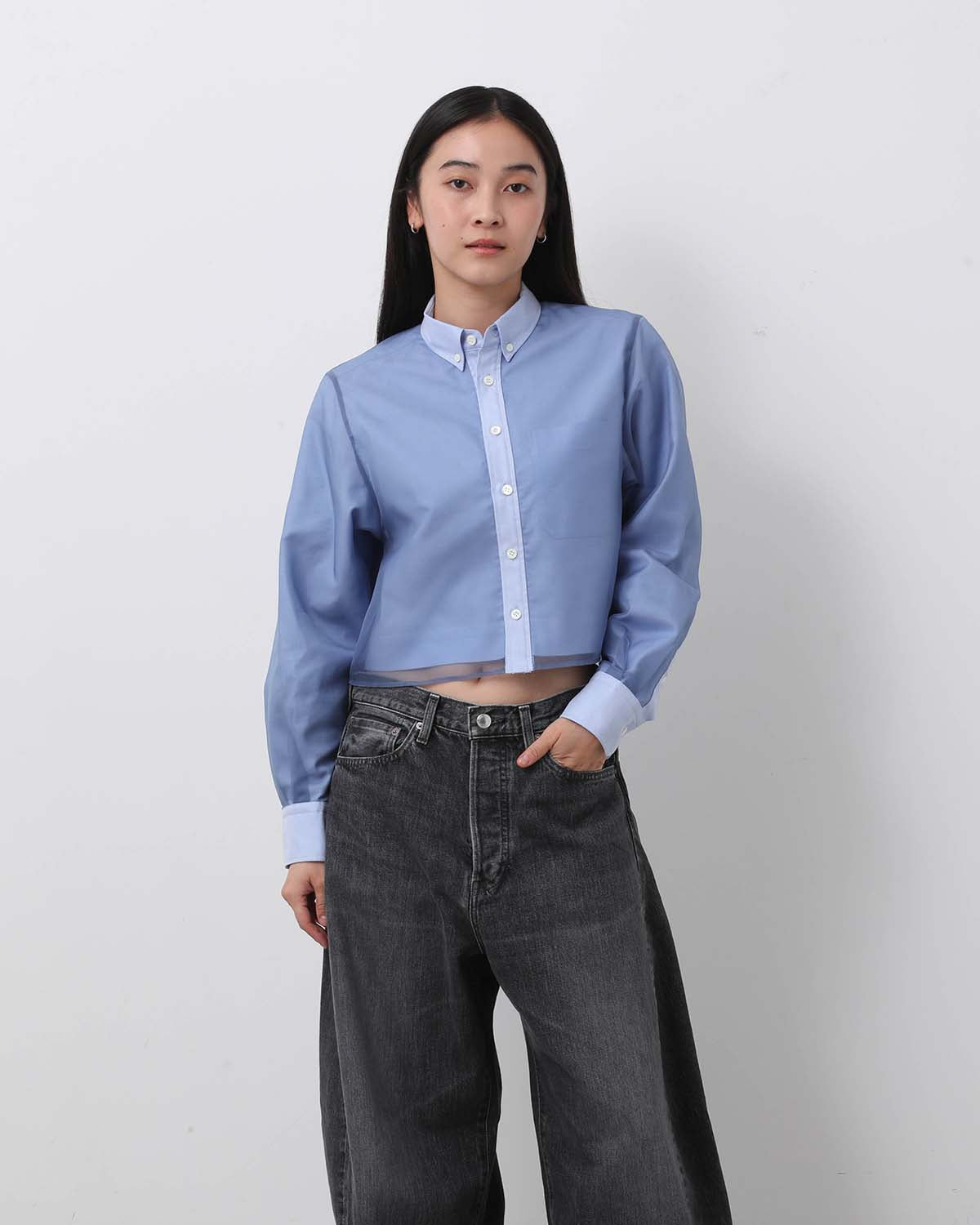 LAYERED OXFORD SHEER SHIRT