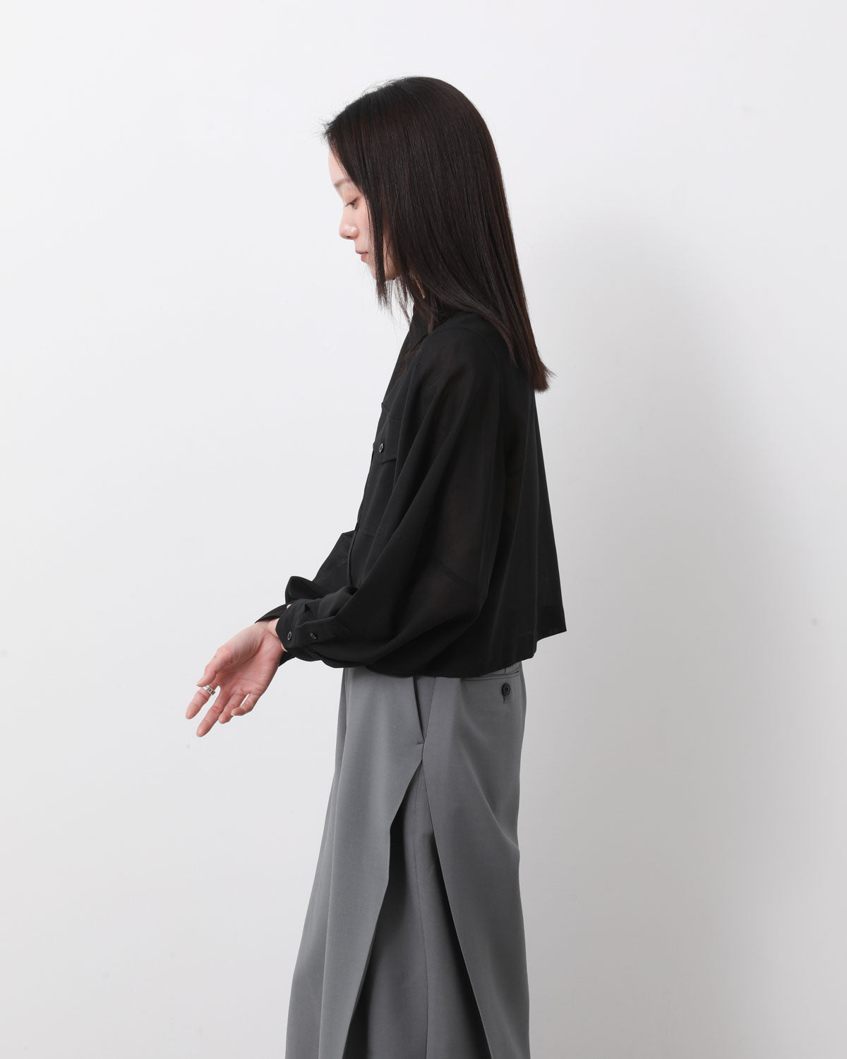 T/W VOILE BALLOON SLEEVE CROPPED SHIRT