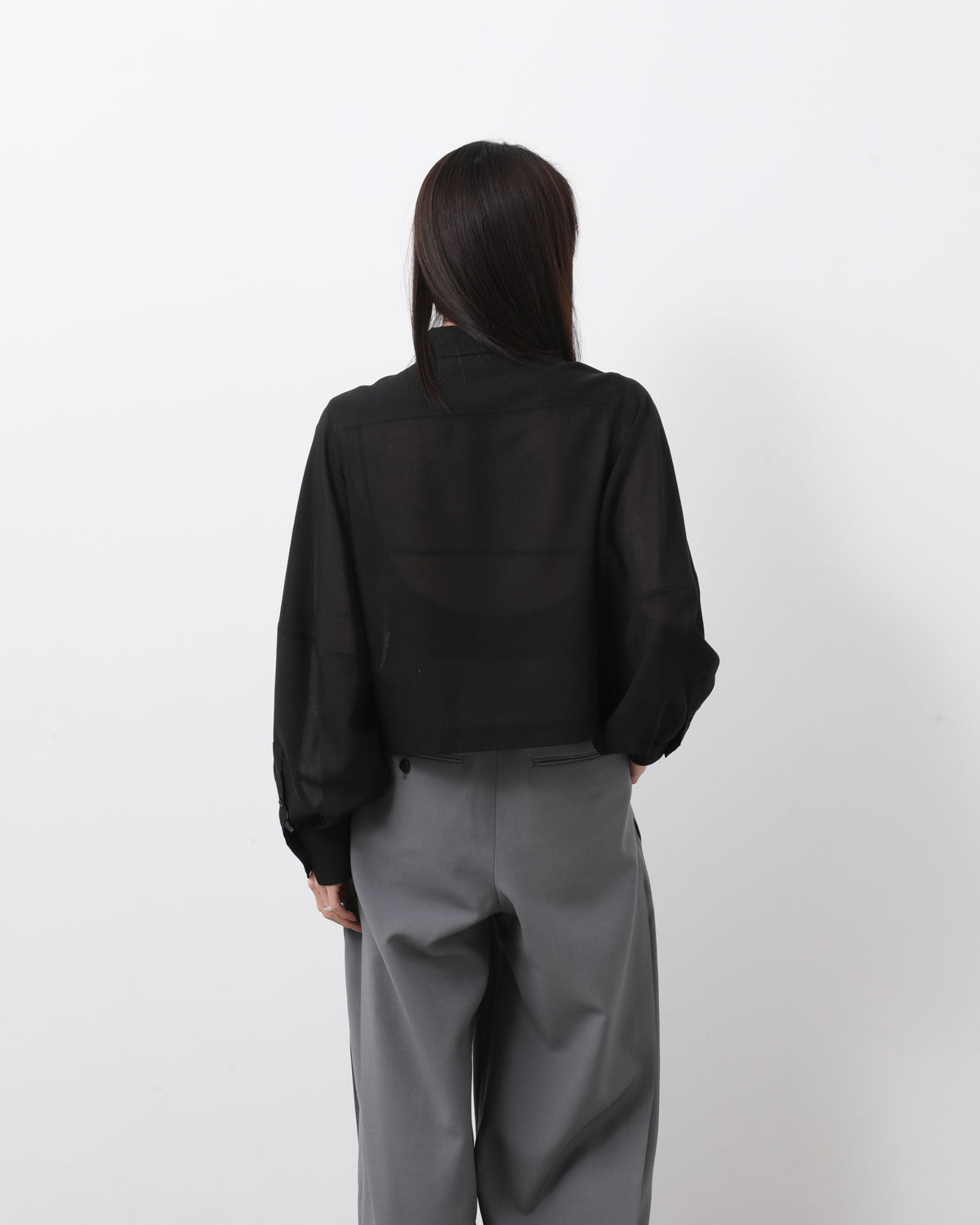 T/W VOILE BALLOON SLEEVE CROPPED SHIRT